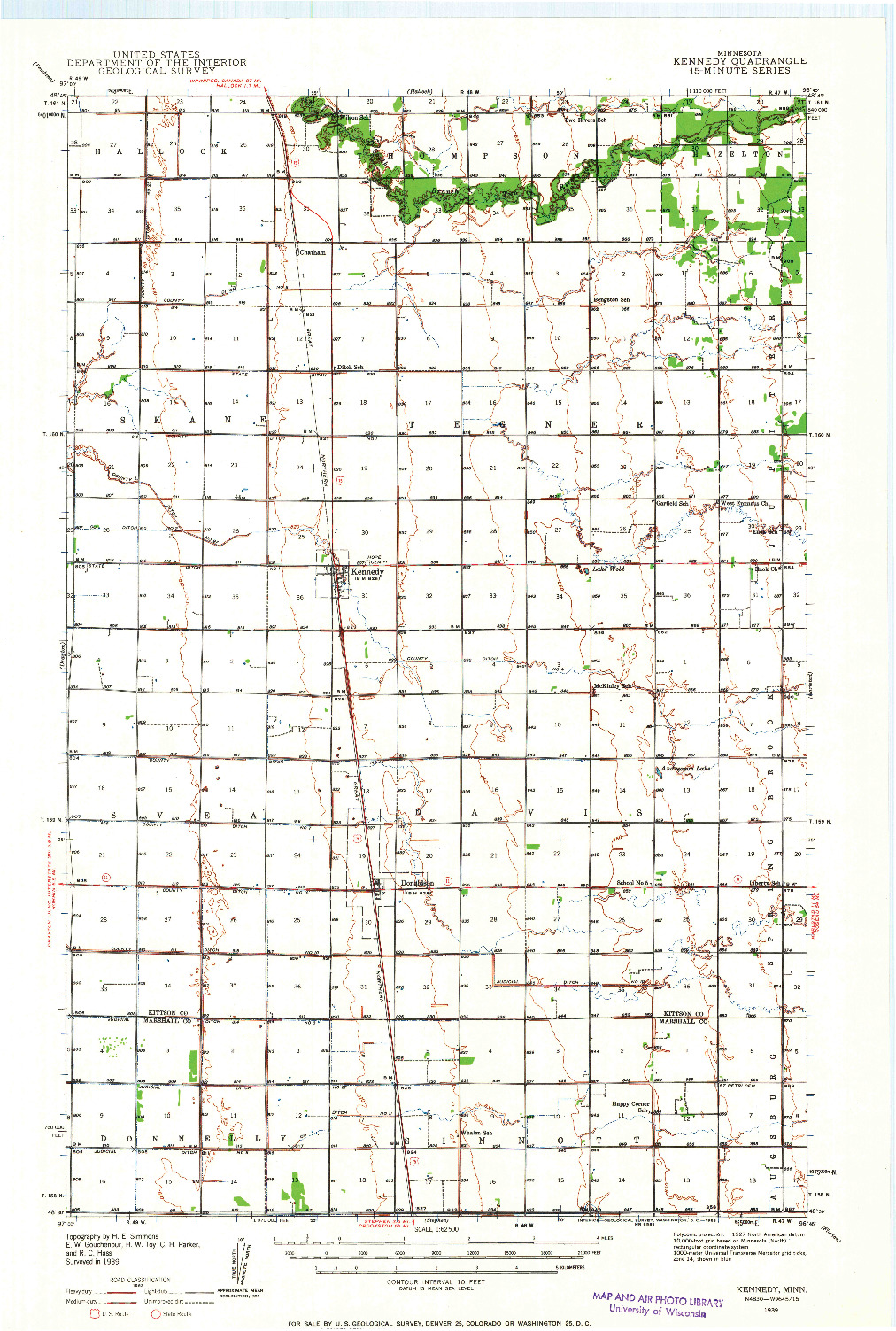 USGS 1:62500-SCALE QUADRANGLE FOR KENNEDY, MN 1939