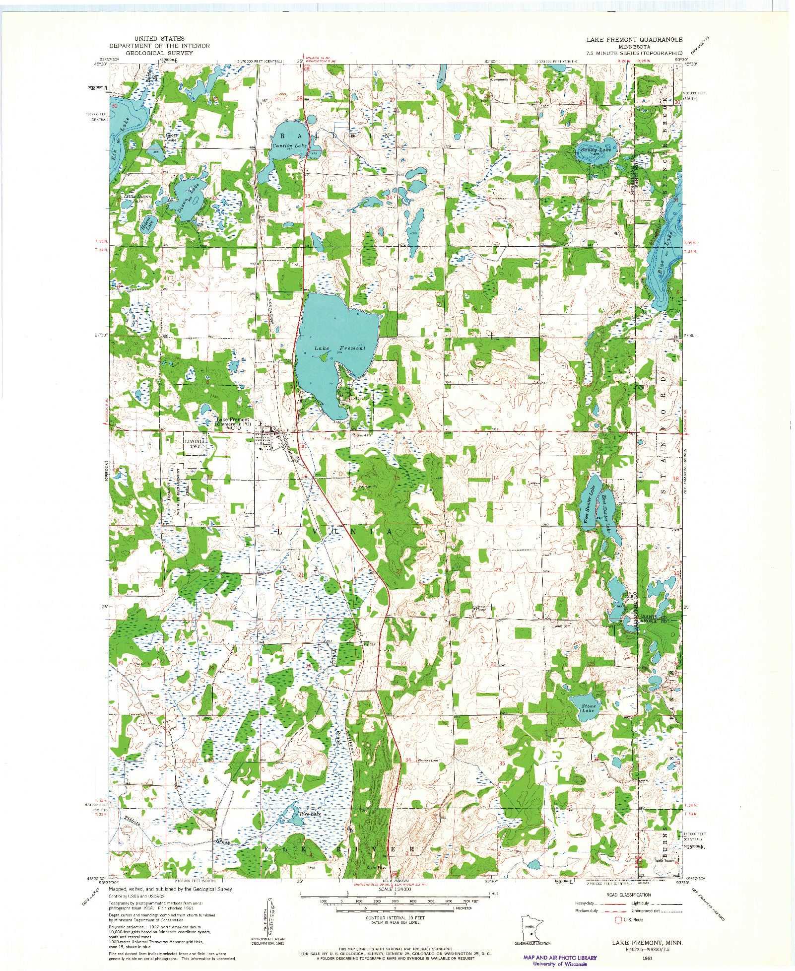 USGS 1:24000-SCALE QUADRANGLE FOR LAKE FREMONT, MN 1961