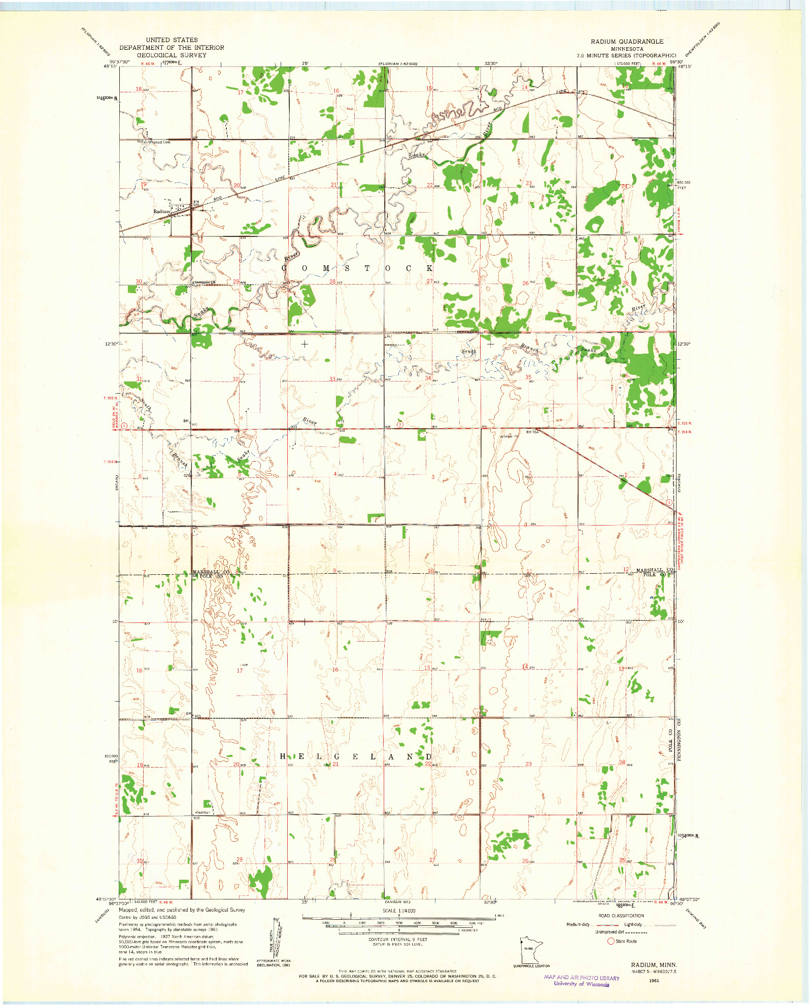 USGS 1:24000-SCALE QUADRANGLE FOR RADIUM, MN 1961