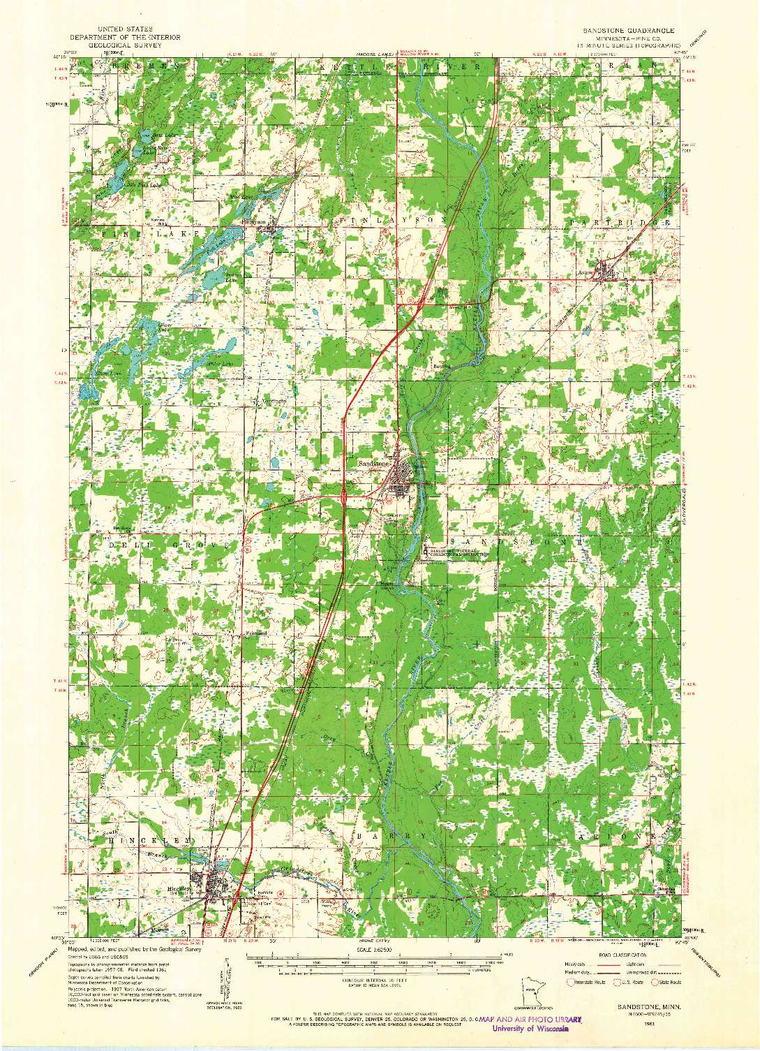 USGS 1:62500-SCALE QUADRANGLE FOR SANDSTONE, MN 1961