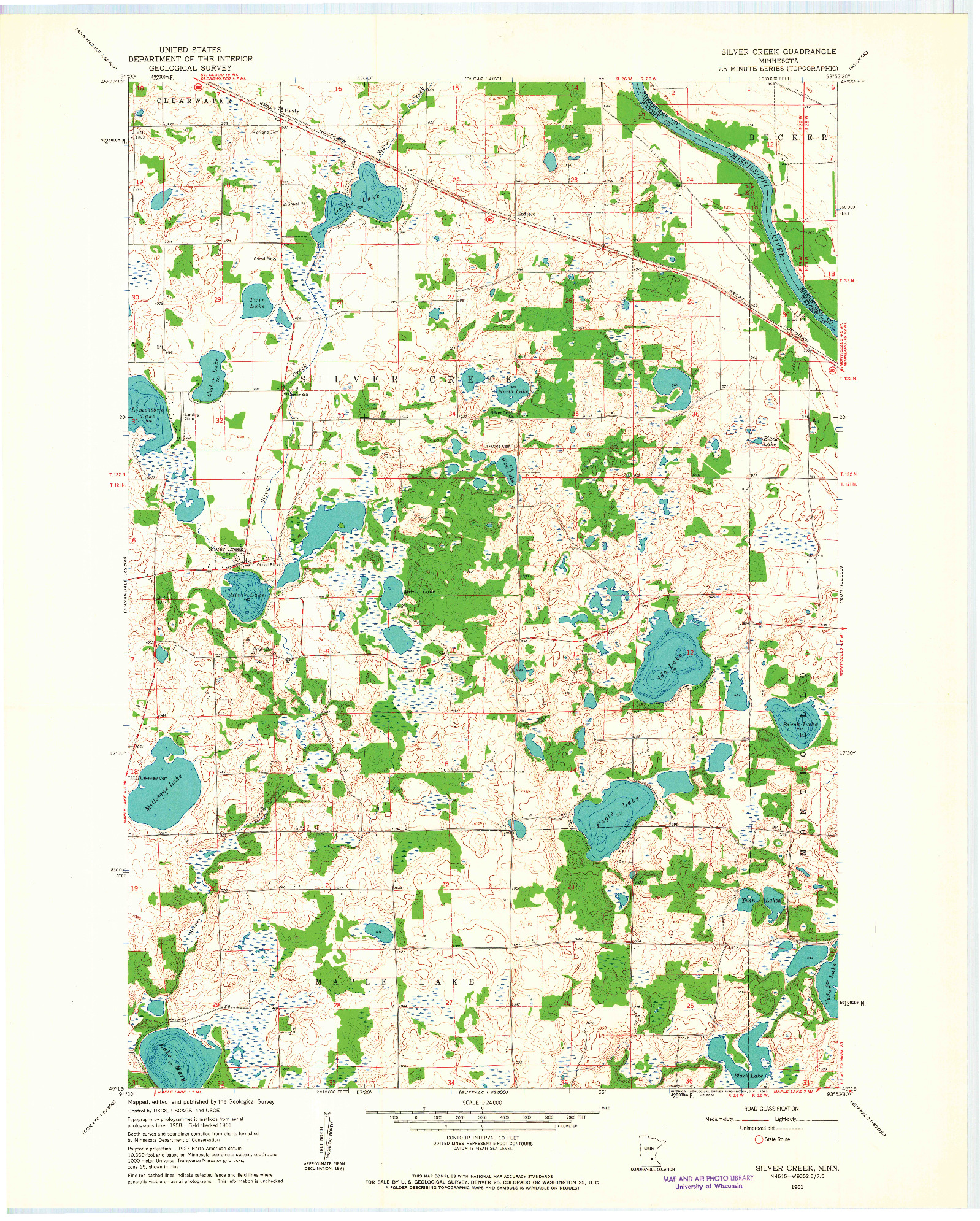 USGS 1:24000-SCALE QUADRANGLE FOR SILVER CREEK, MN 1961