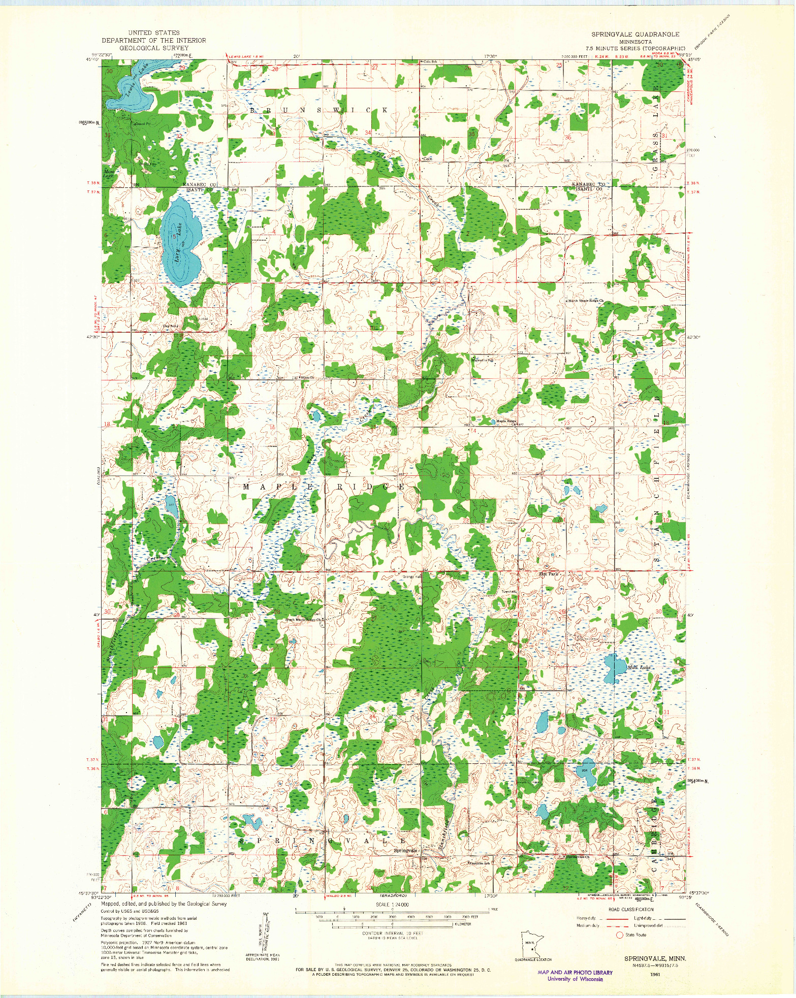 USGS 1:24000-SCALE QUADRANGLE FOR SPRINGVALE, MN 1961