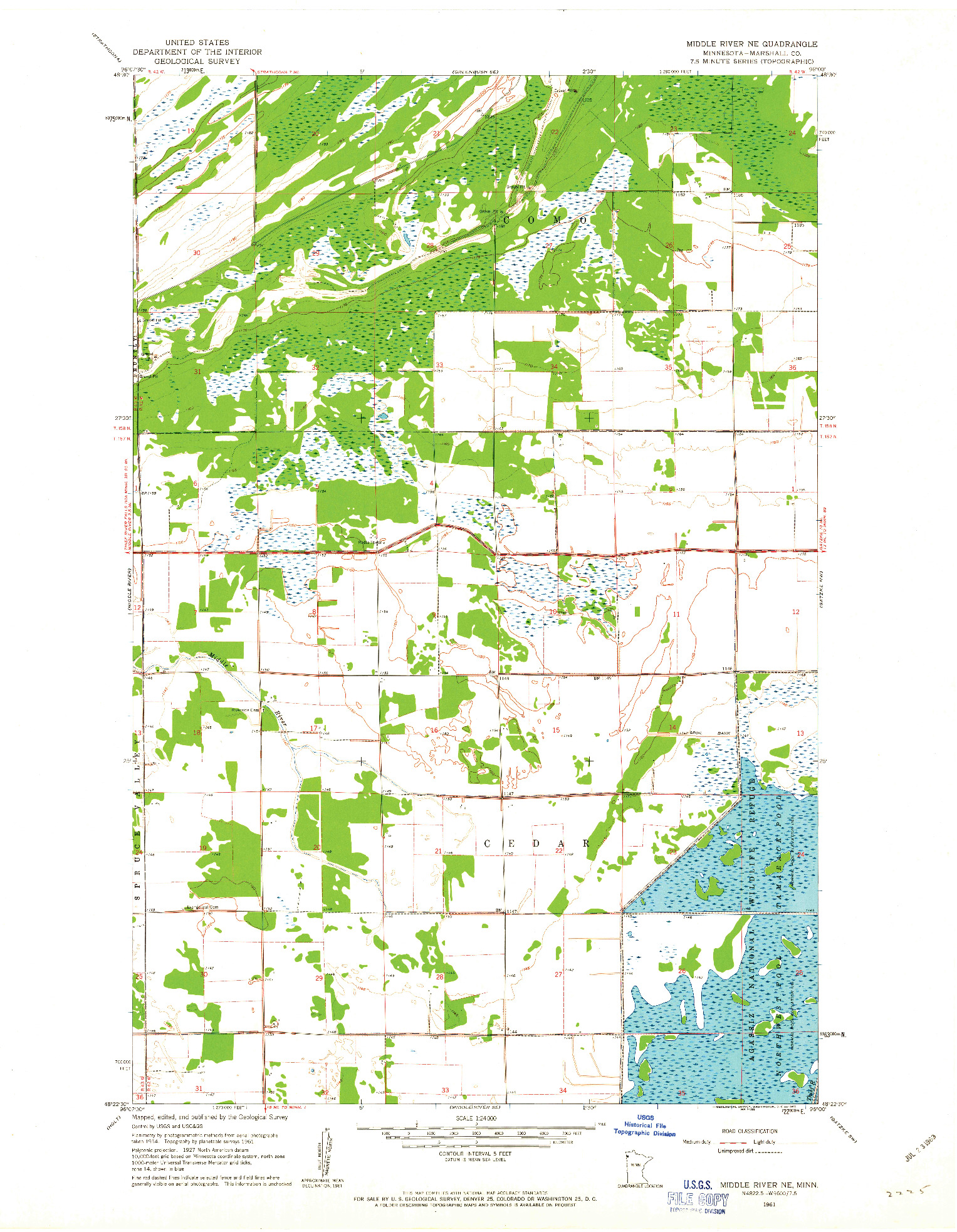 USGS 1:24000-SCALE QUADRANGLE FOR MIDDLE RIVER NE, MN 1961