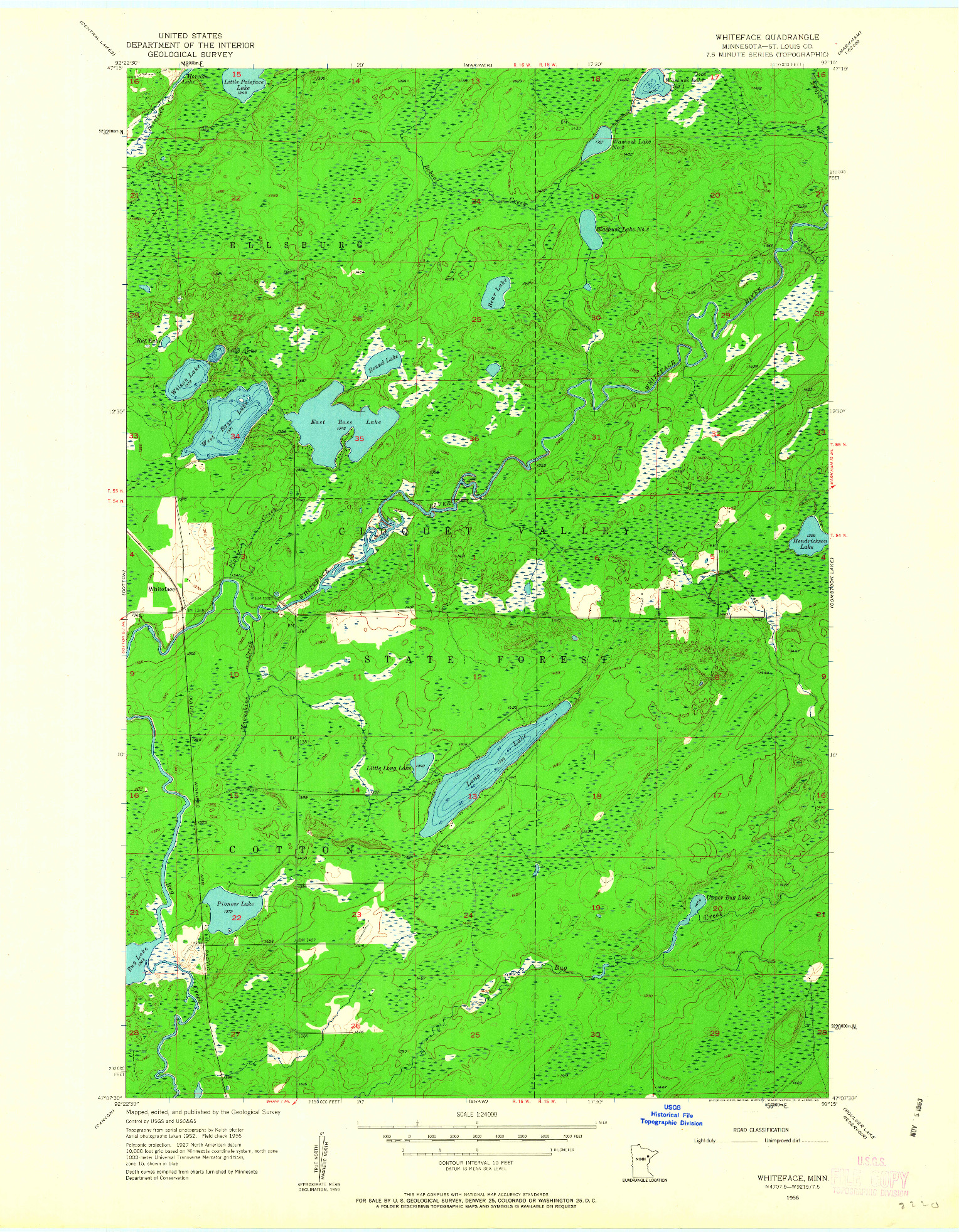 USGS 1:24000-SCALE QUADRANGLE FOR WHITEFACE, MN 1956