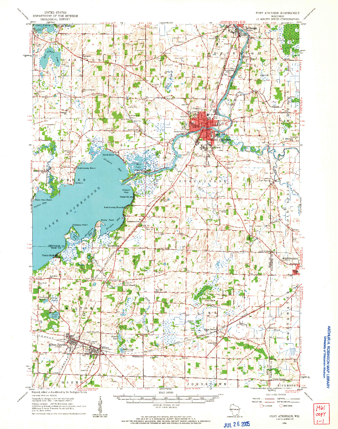 USGS 1:62500-SCALE QUADRANGLE FOR FORT ATKINSON, WI 1961