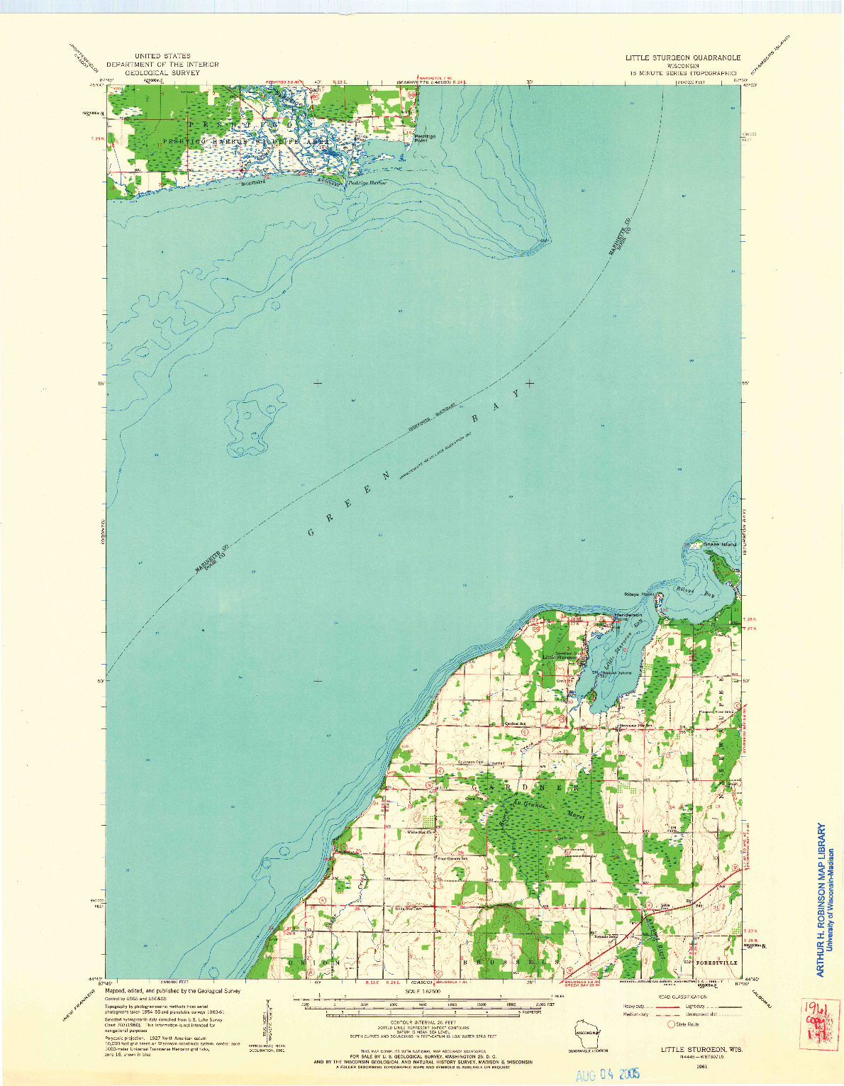 USGS 1:62500-SCALE QUADRANGLE FOR LITTLE STURGEON, WI 1961
