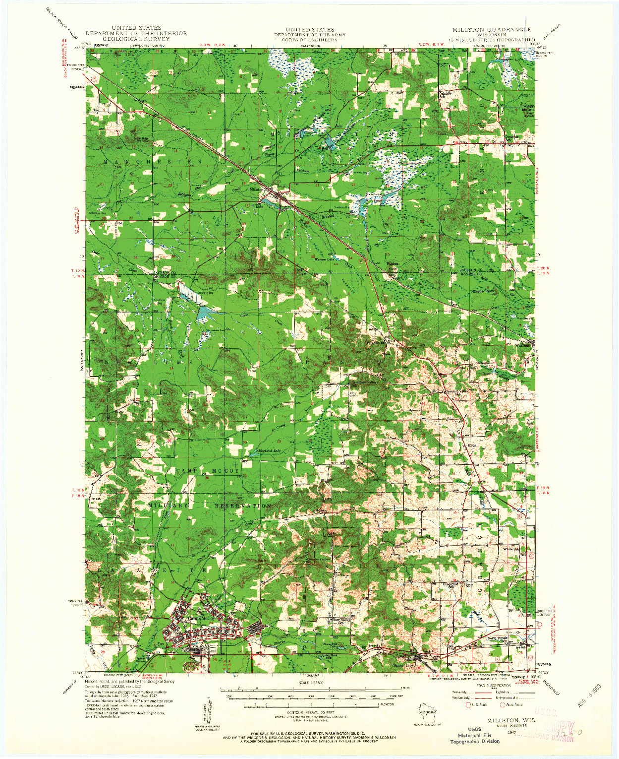 USGS 1:62500-SCALE QUADRANGLE FOR MILLSTON, WI 1947