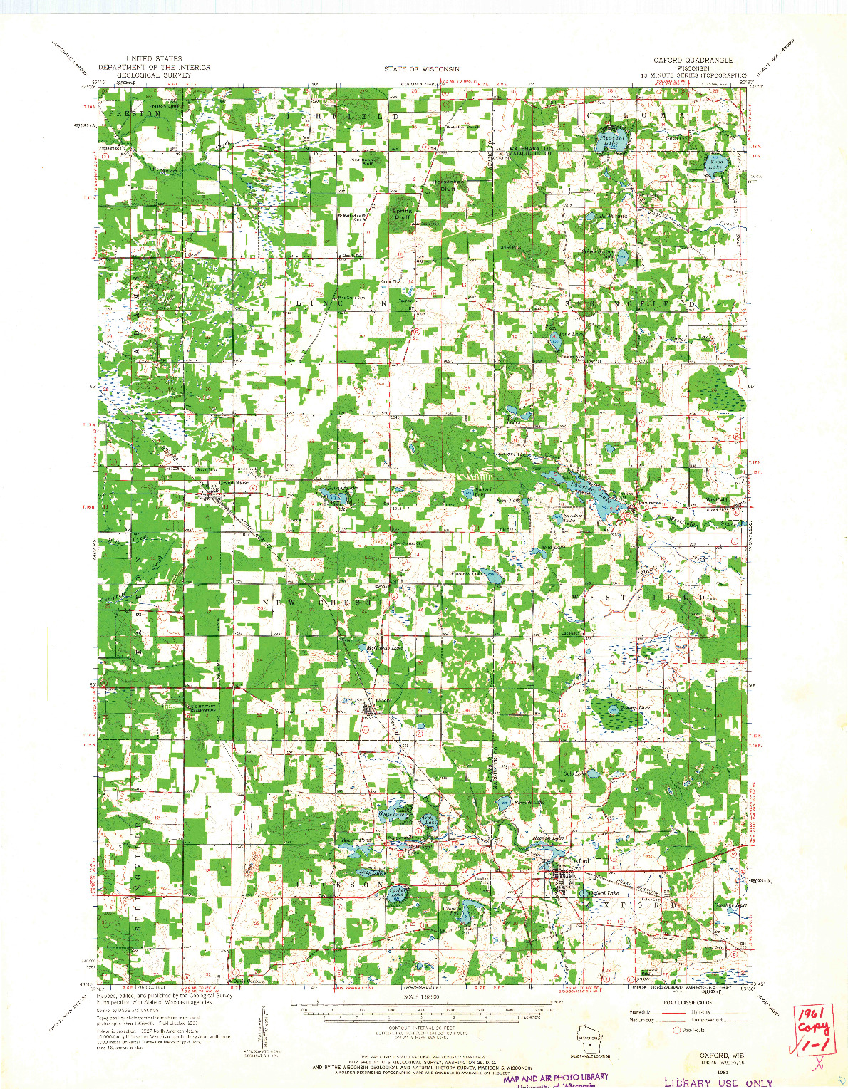 USGS 1:62500-SCALE QUADRANGLE FOR OXFORD, WI 1961