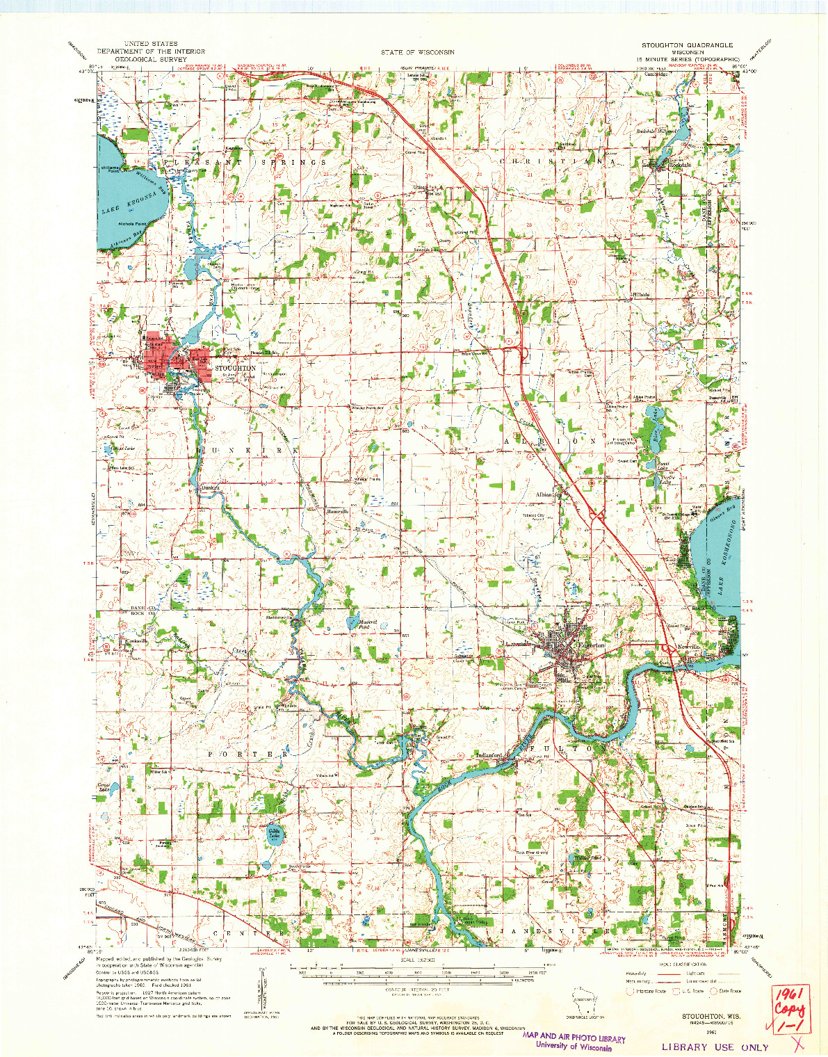 USGS 1:62500-SCALE QUADRANGLE FOR STOUGHTON, WI 1961