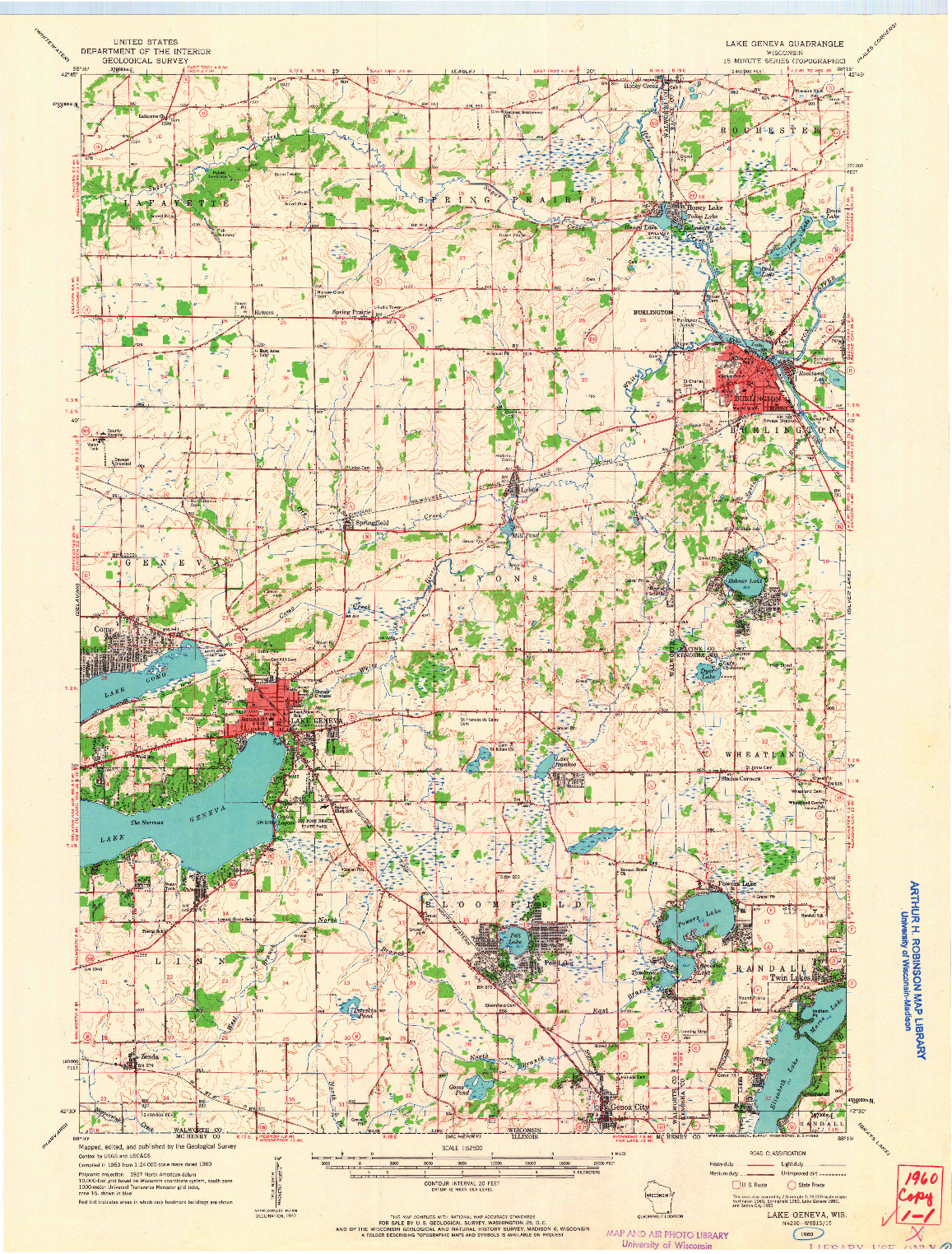 USGS 1:62500-SCALE QUADRANGLE FOR LAKE GENEVA, WI 1960