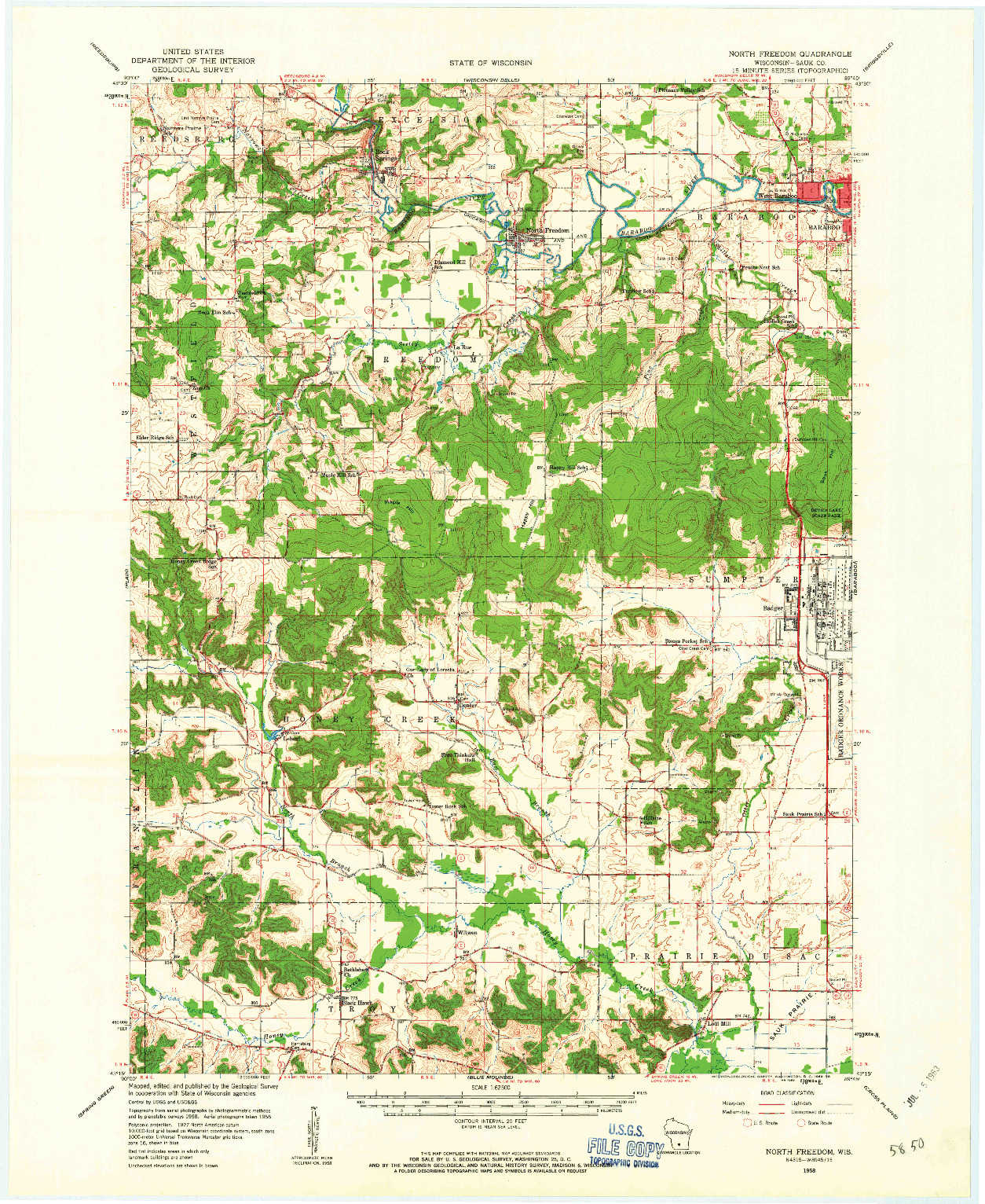 USGS 1:62500-SCALE QUADRANGLE FOR NORTH FREEDOM, WI 1958