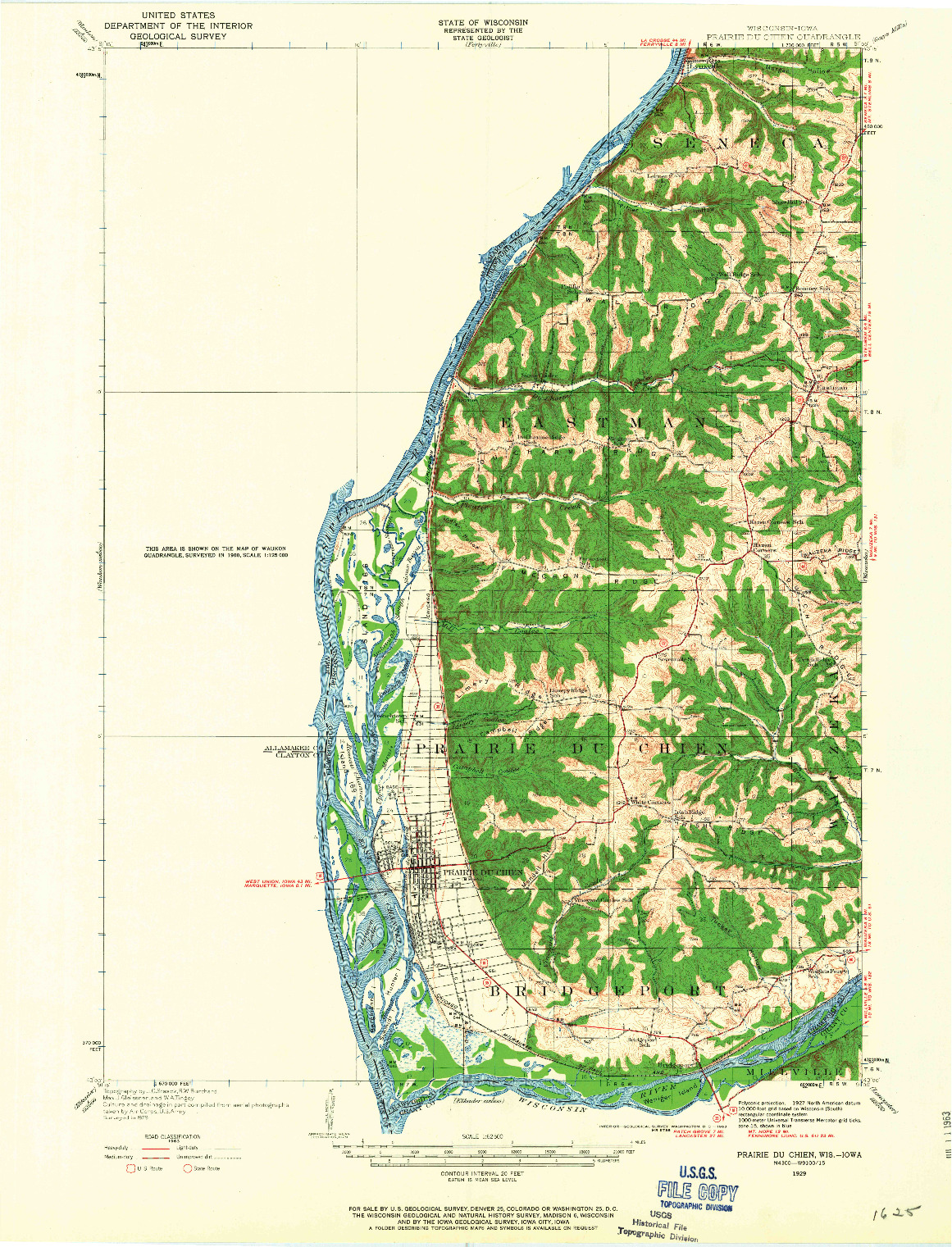 USGS 1:62500-SCALE QUADRANGLE FOR PRAIRIE DU CHIEN, WI 1929