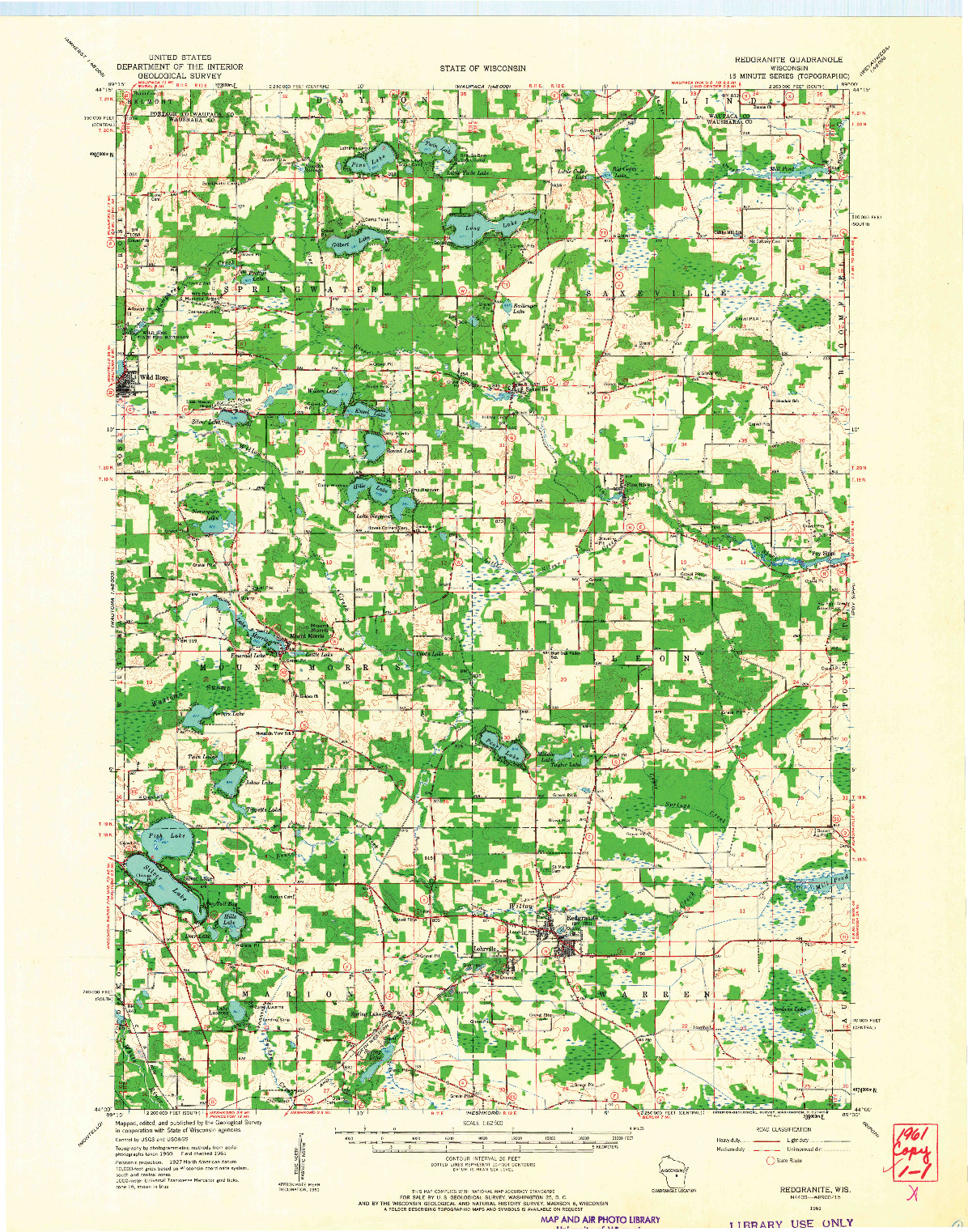 USGS 1:62500-SCALE QUADRANGLE FOR REDGRANITE, WI 1961