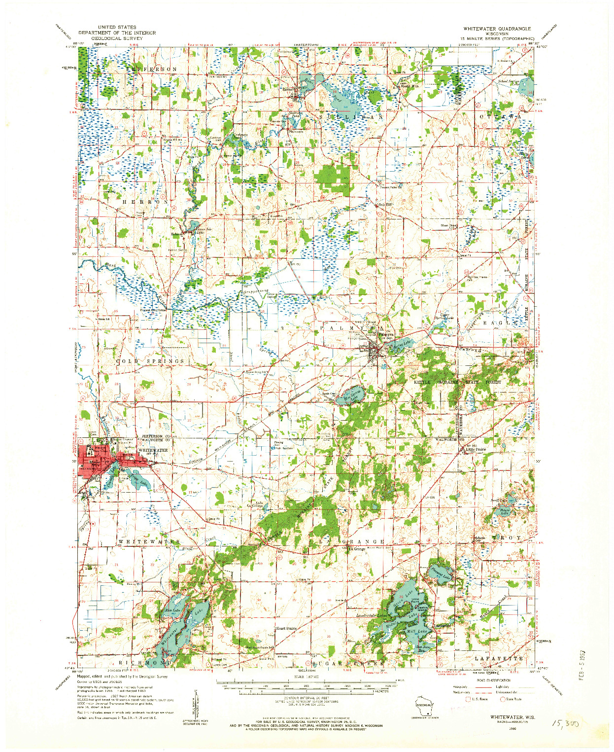 USGS 1:62500-SCALE QUADRANGLE FOR WHITEWATER, WI 1960