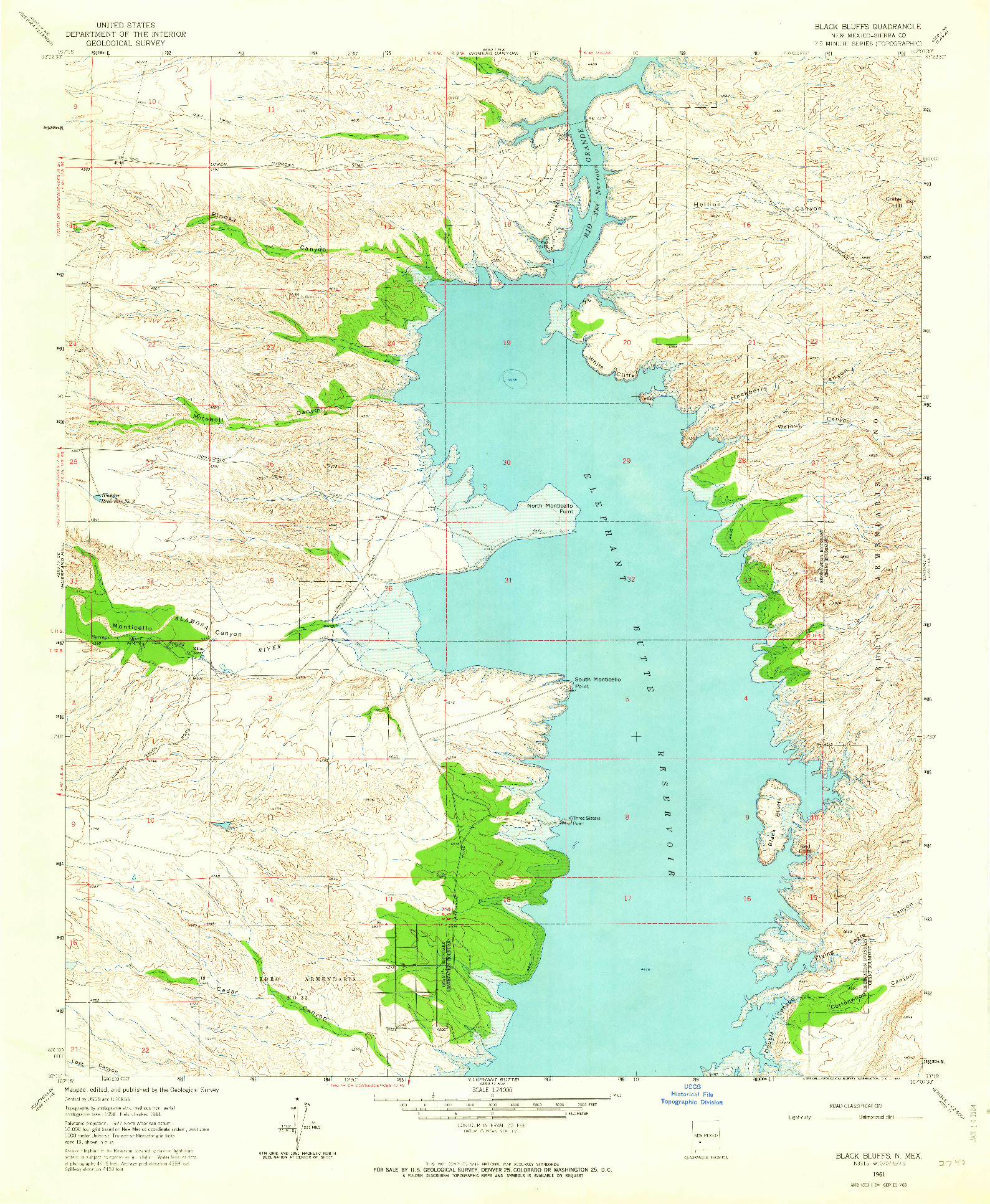 USGS 1:24000-SCALE QUADRANGLE FOR BLACK BLUFFS, NM 1961