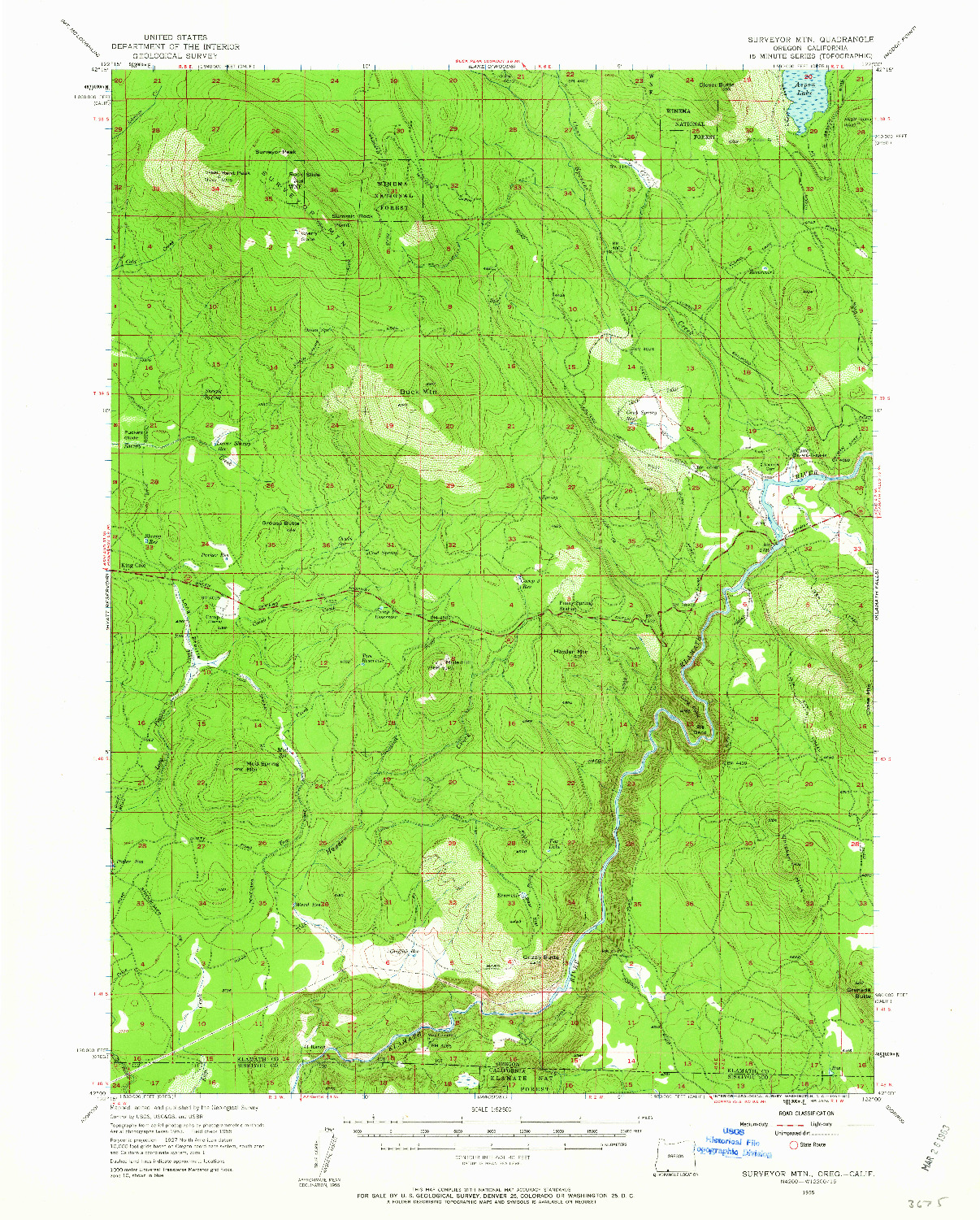 USGS 1:62500-SCALE QUADRANGLE FOR SURVEYOR MTN, OR 1955