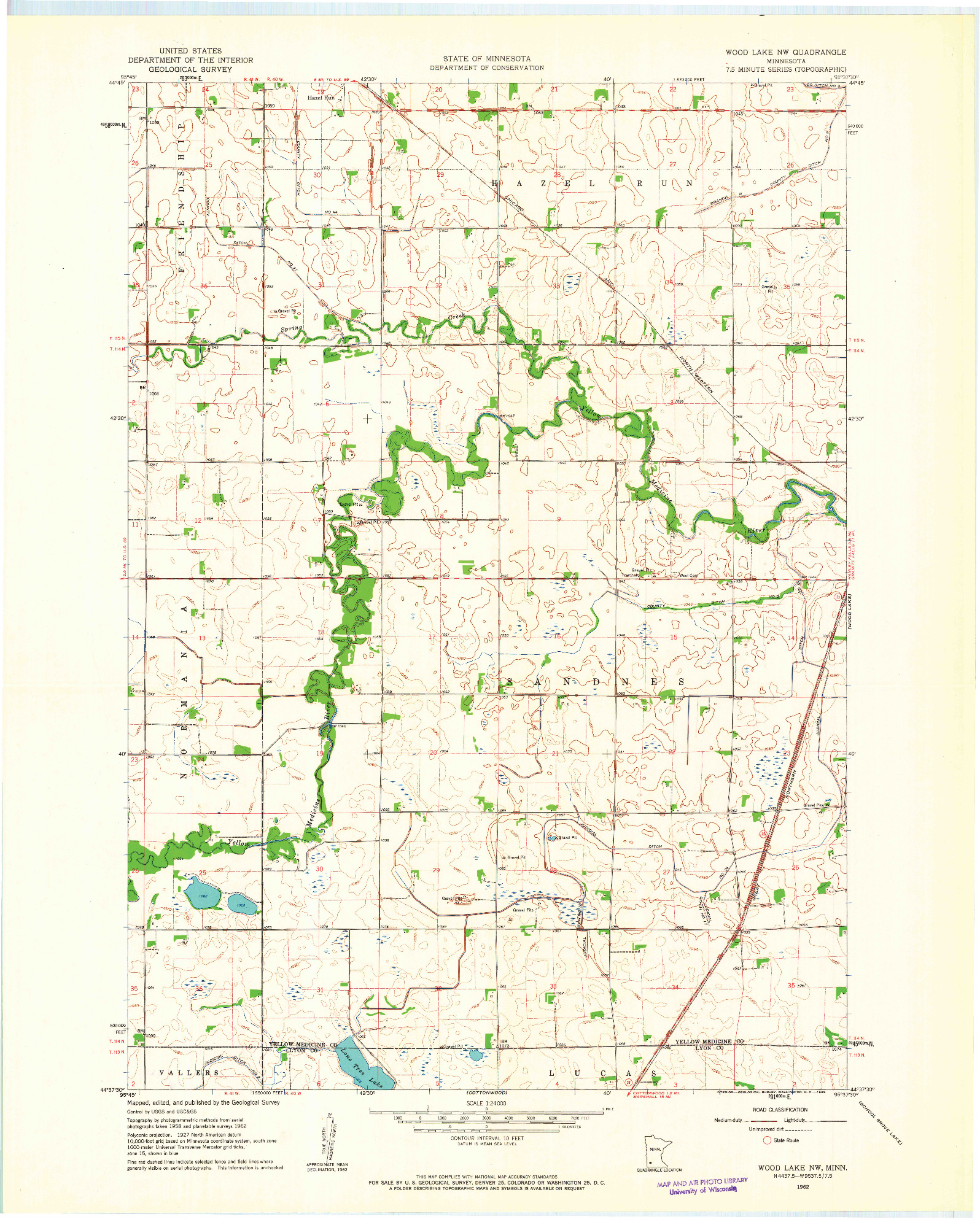 USGS 1:24000-SCALE QUADRANGLE FOR WOOD LAKE NW, MN 1962
