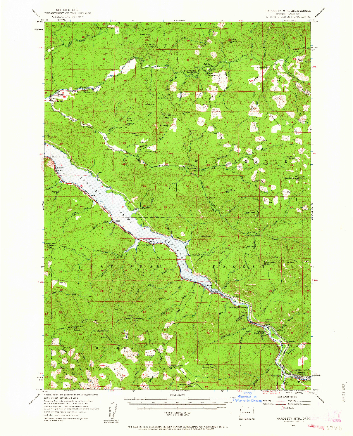 USGS 1:62500-SCALE QUADRANGLE FOR HARDESTY MTN, OR 1955