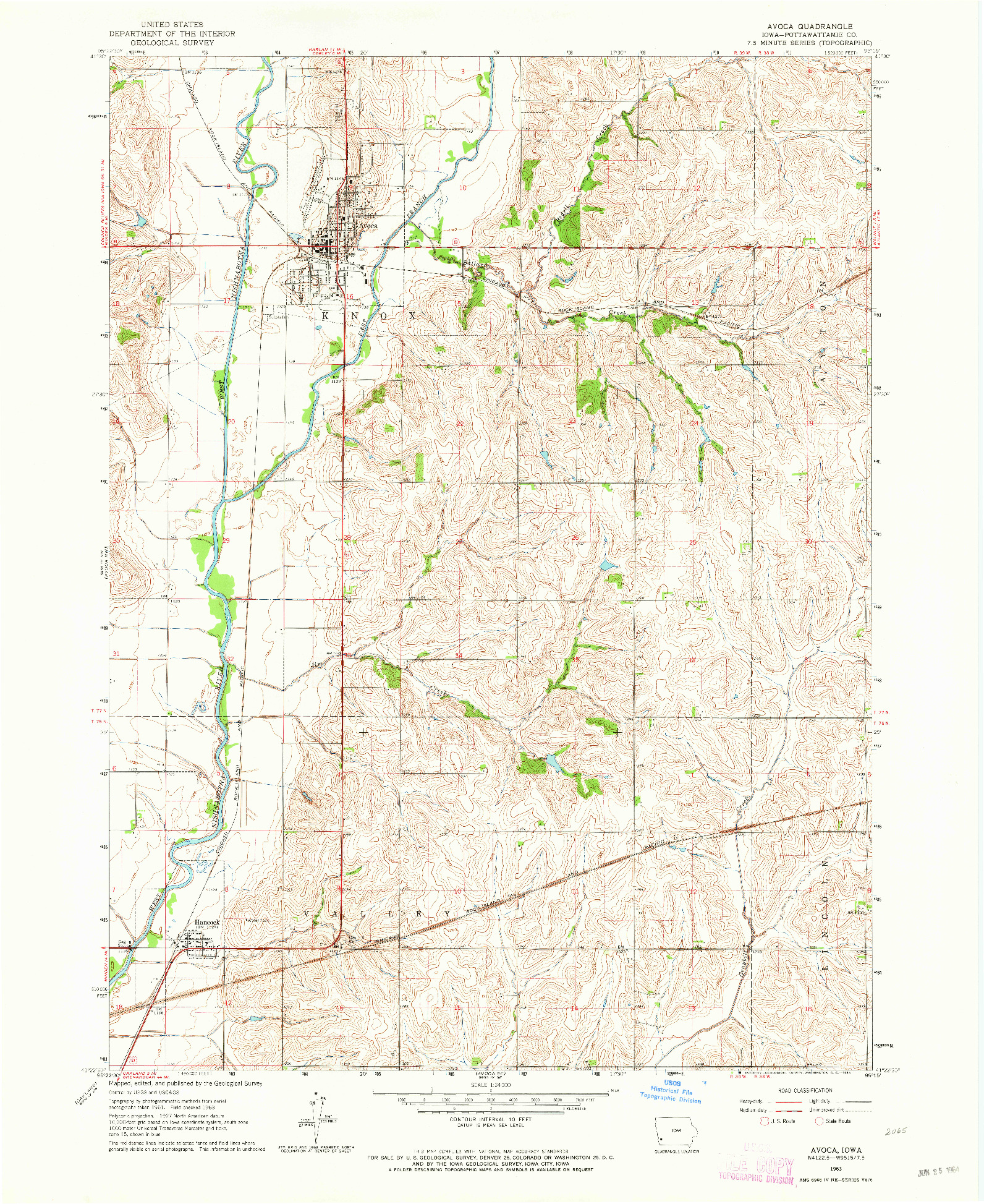 USGS 1:24000-SCALE QUADRANGLE FOR AVOCA, IA 1963