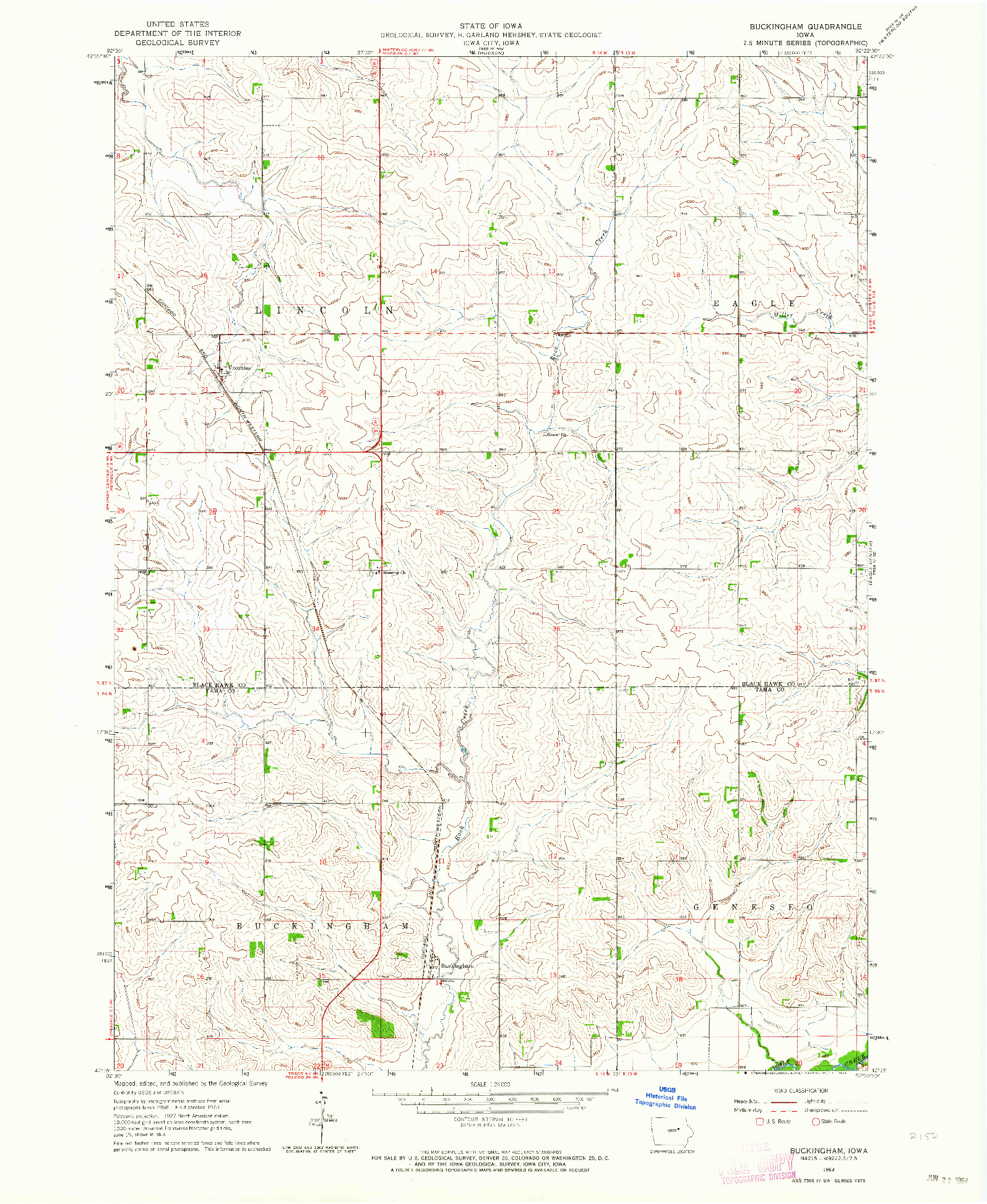 USGS 1:24000-SCALE QUADRANGLE FOR BUCKINGHAM, IA 1963