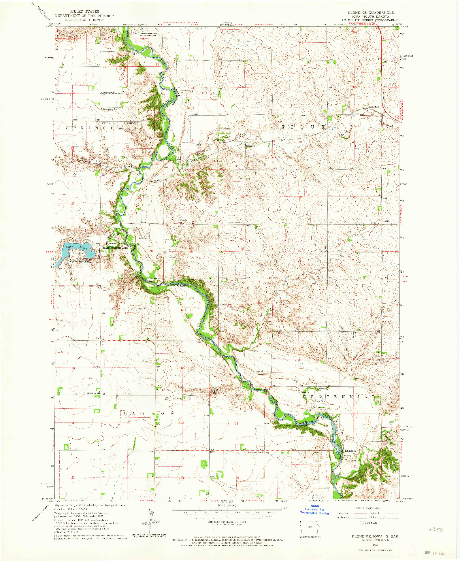 USGS 1:24000-SCALE QUADRANGLE FOR KLONDIKE, IA 1962