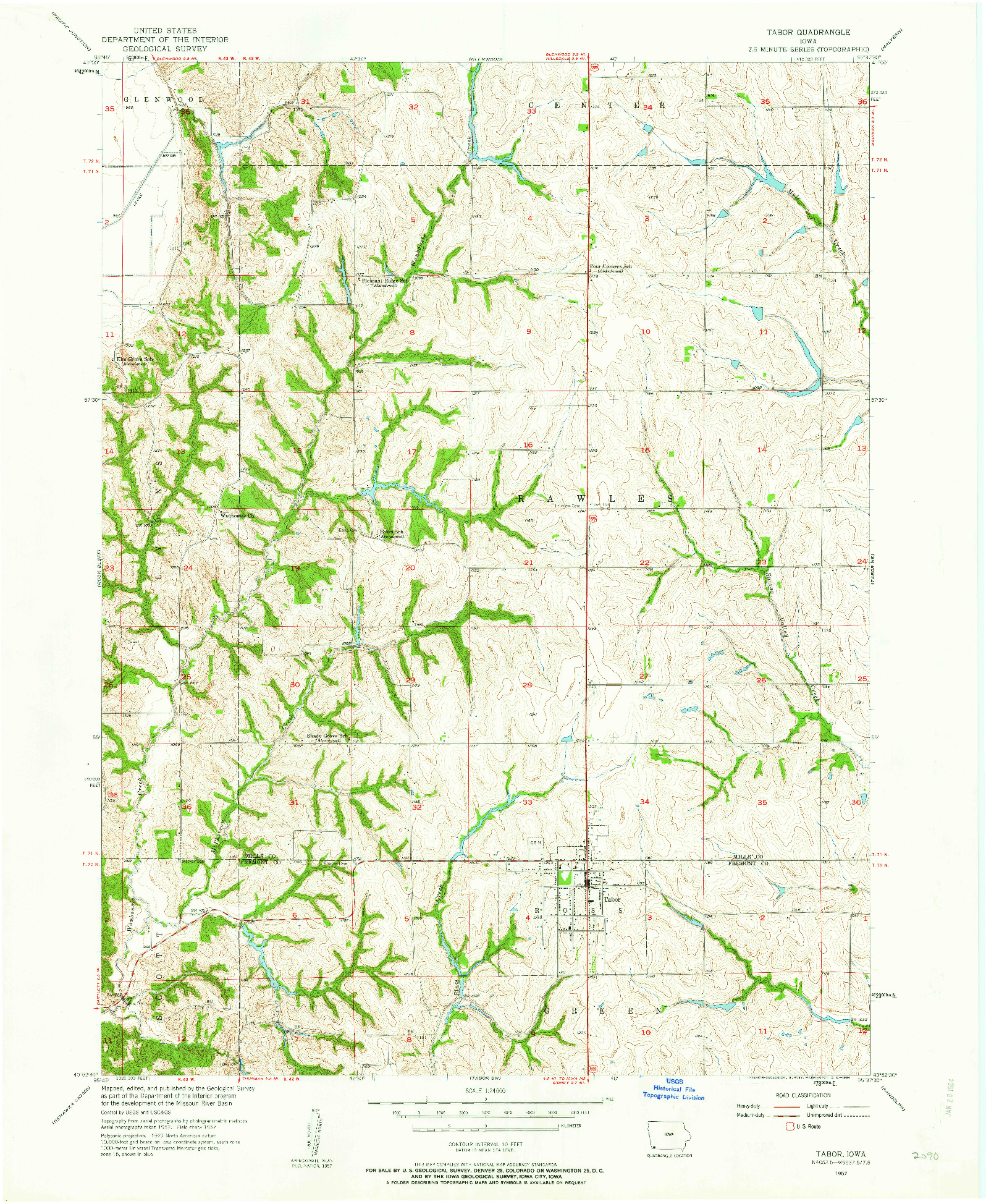 USGS 1:24000-SCALE QUADRANGLE FOR TABOR, IA 1957
