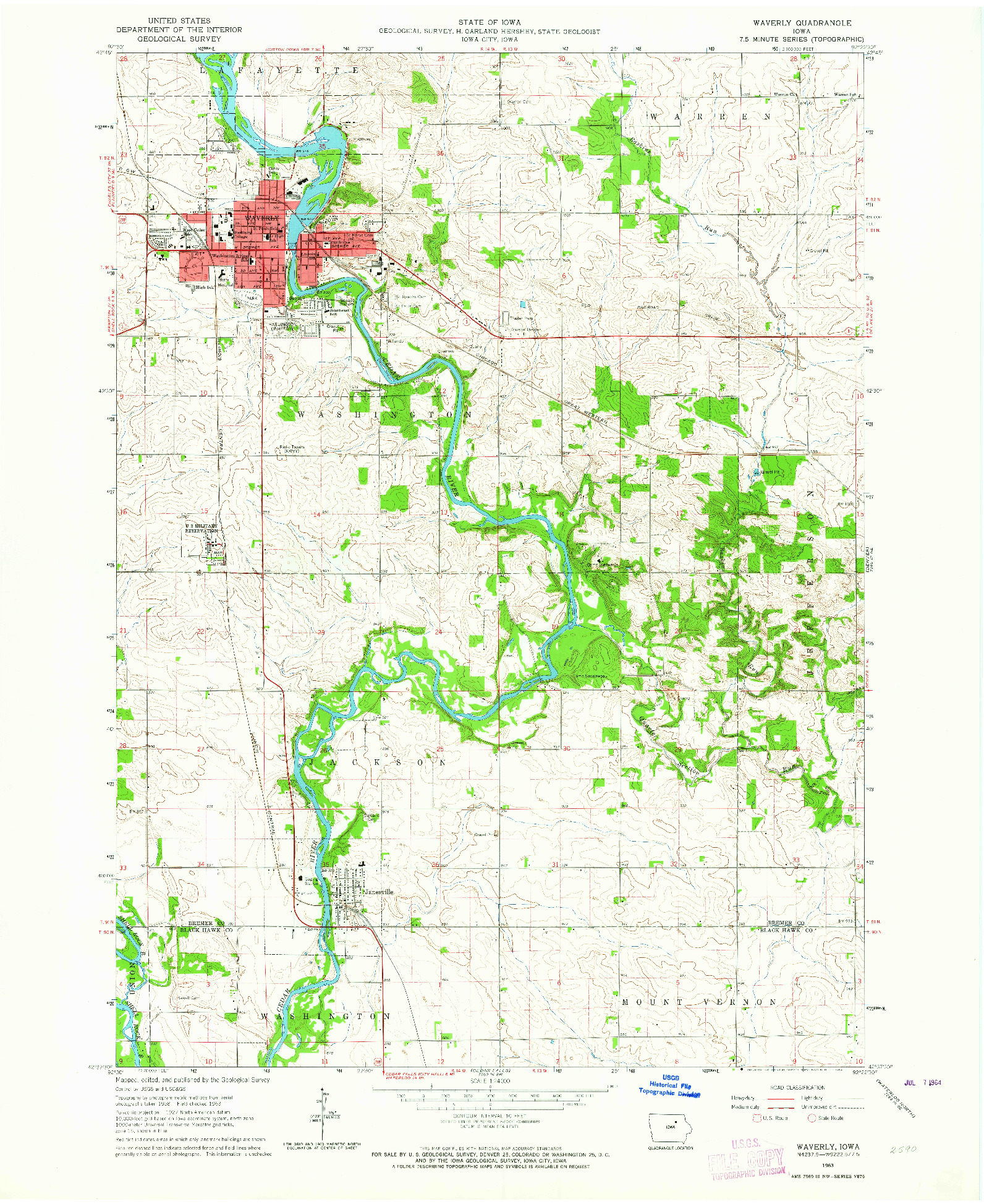 USGS 1:24000-SCALE QUADRANGLE FOR WAVERLY, IA 1963