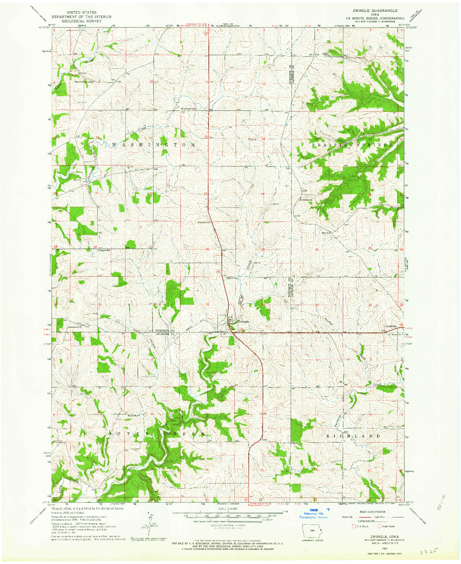 USGS 1:24000-SCALE QUADRANGLE FOR ZWINGLE, IA 1962