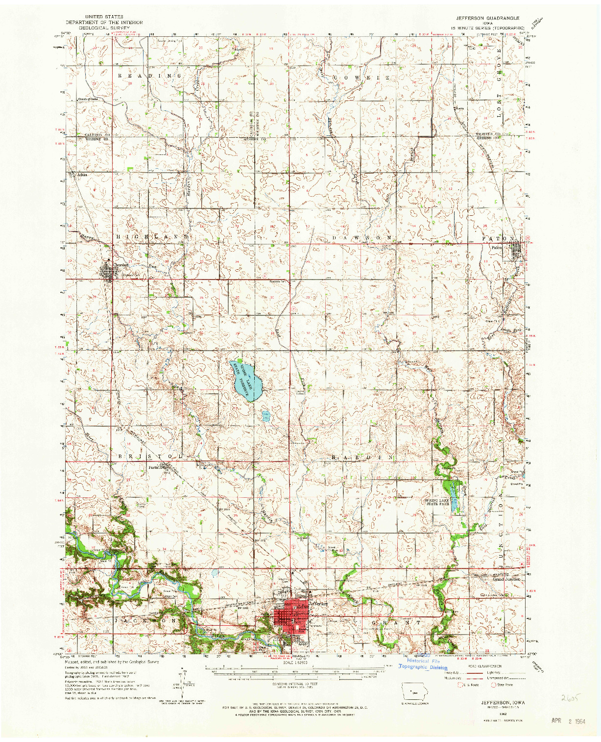 USGS 1:62500-SCALE QUADRANGLE FOR JEFFERSON, IA 1962