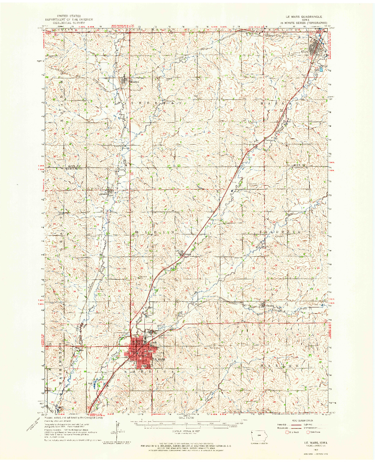 USGS 1:62500-SCALE QUADRANGLE FOR LE MARS, IA 1962