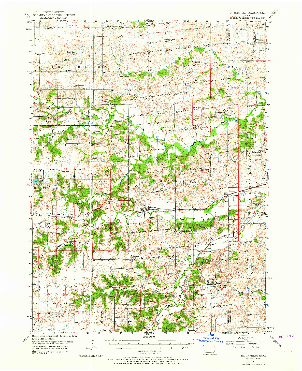 USGS 1:62500-SCALE QUADRANGLE FOR ST. CHARLES, IA 1951