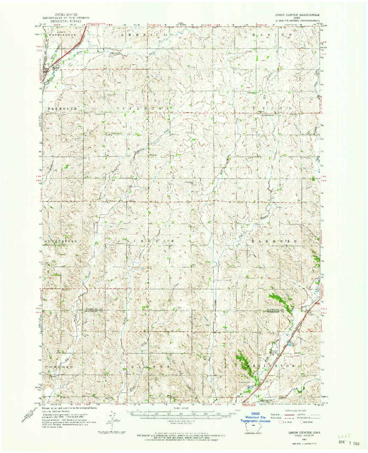 USGS 1:62500-SCALE QUADRANGLE FOR UNION CENTER, IA 1962