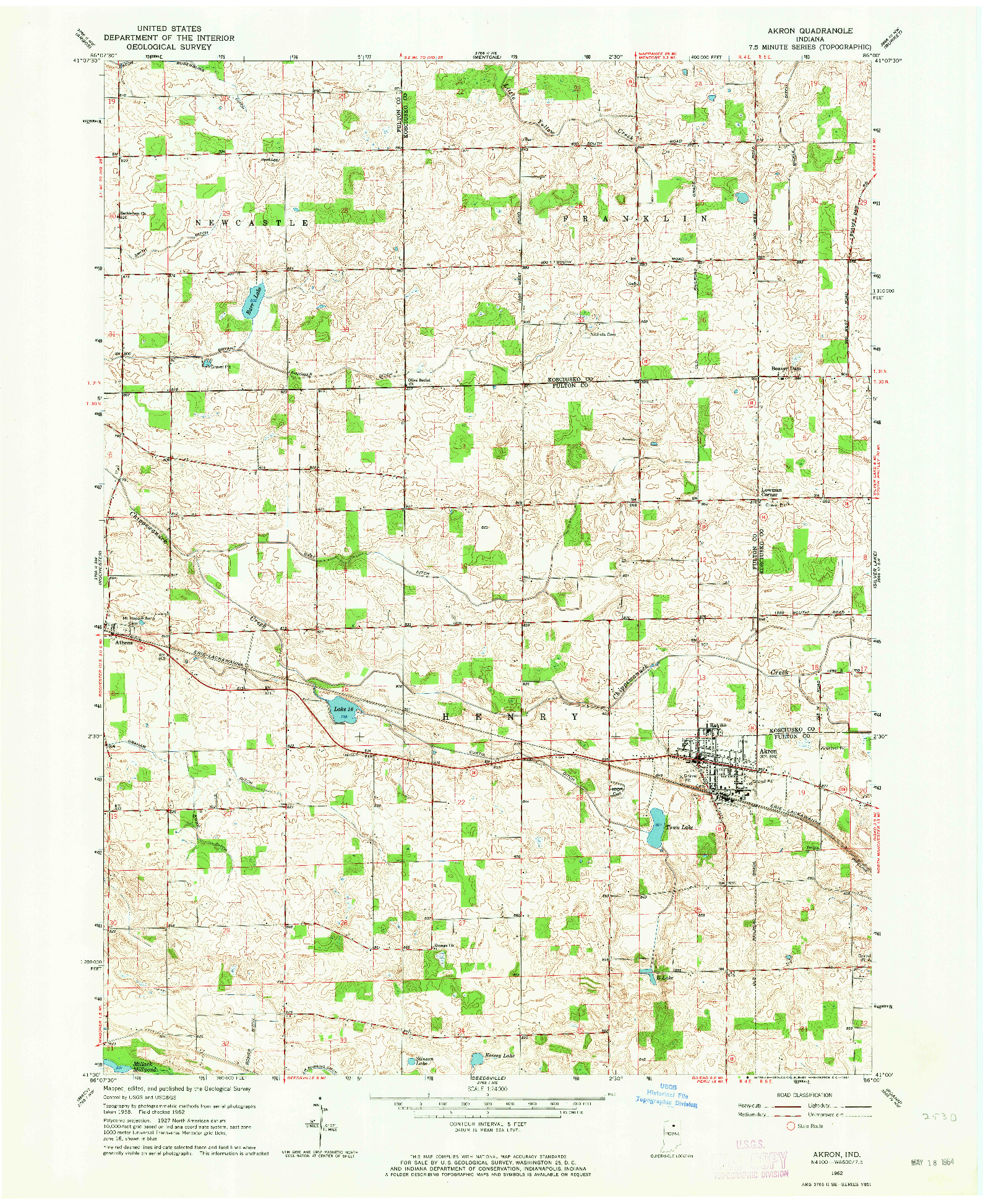 USGS 1:24000-SCALE QUADRANGLE FOR AKRON, IN 1962