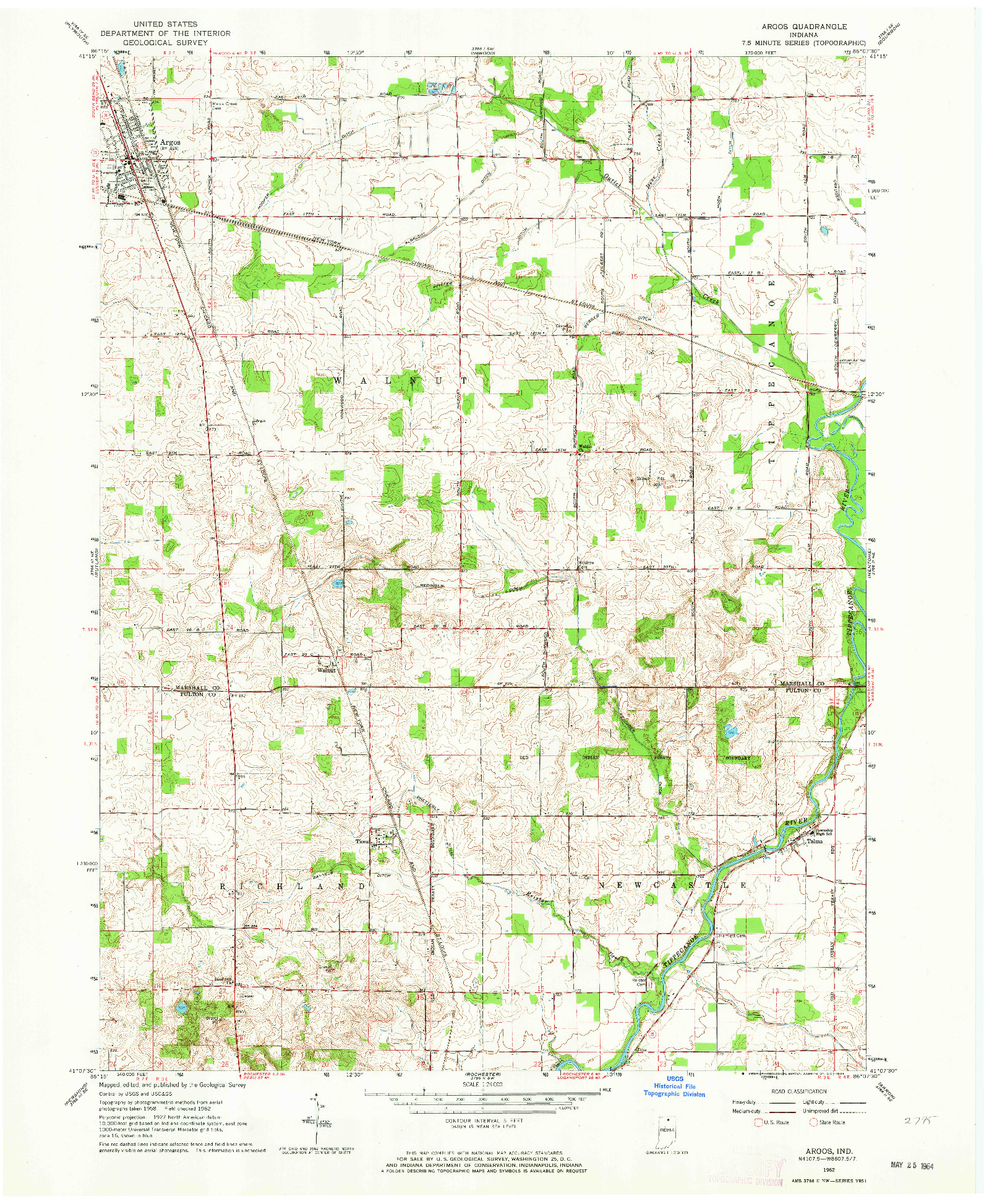 USGS 1:24000-SCALE QUADRANGLE FOR ARGOS, IN 1962