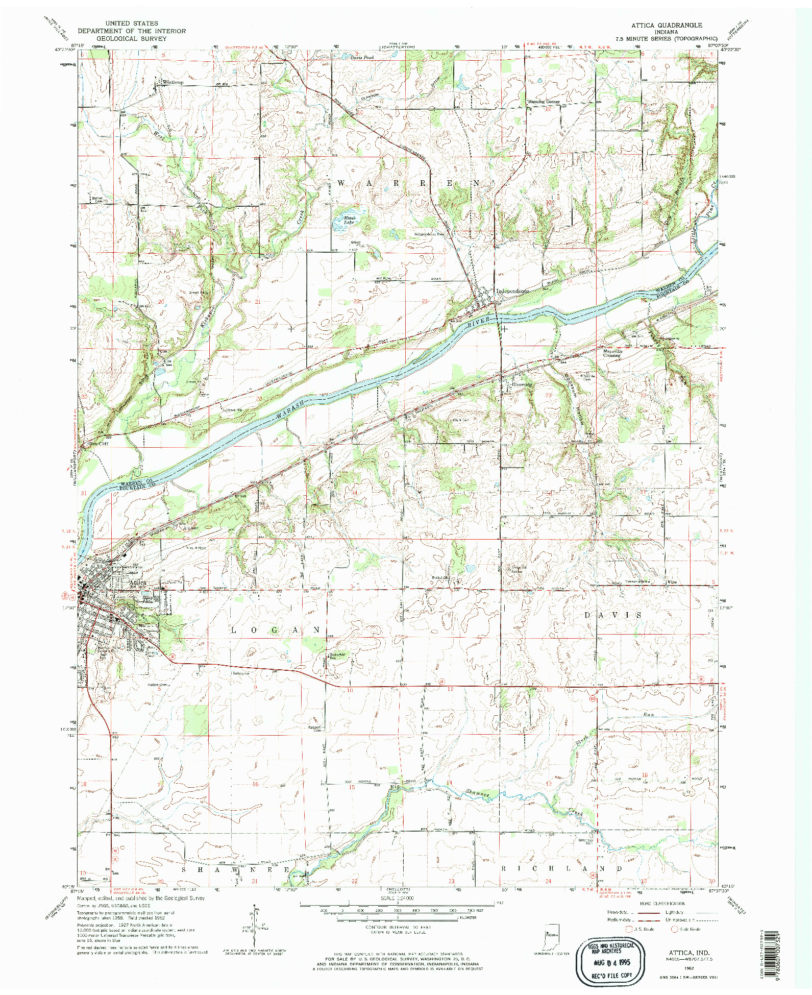 USGS 1:24000-SCALE QUADRANGLE FOR ATTICA, IN 1962