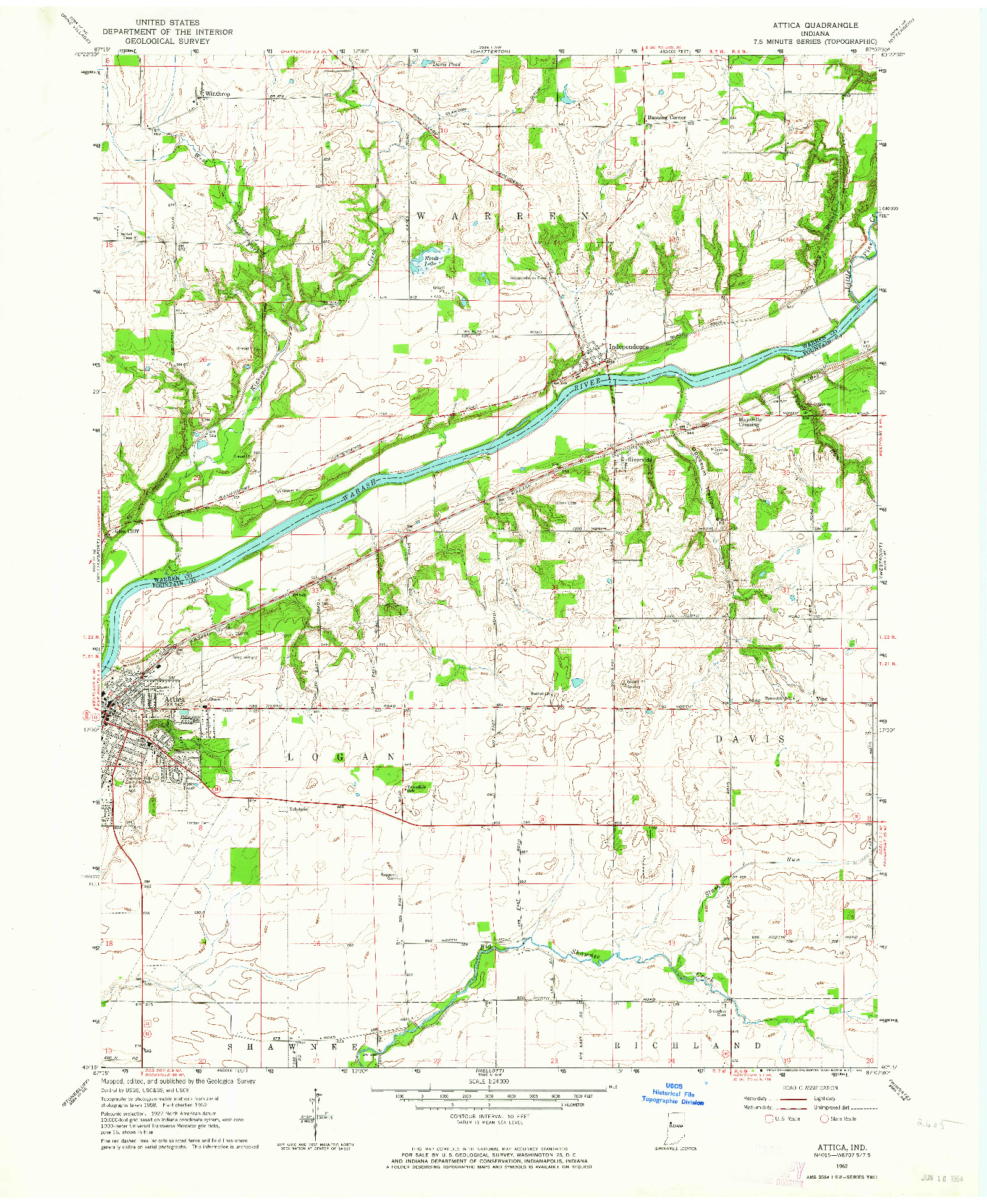 USGS 1:24000-SCALE QUADRANGLE FOR ATTICA, IN 1962