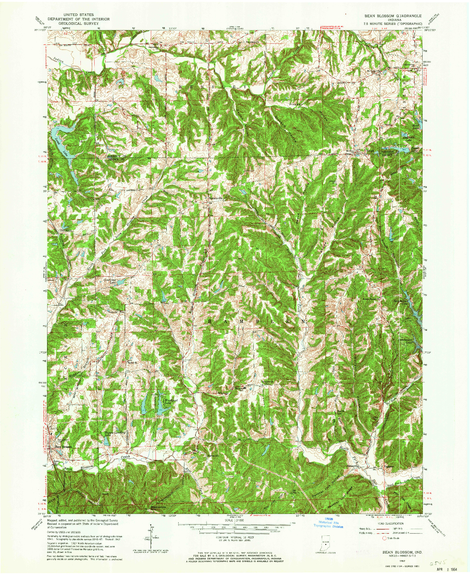 USGS 1:24000-SCALE QUADRANGLE FOR BEAN BLOSSOM, IN 1962