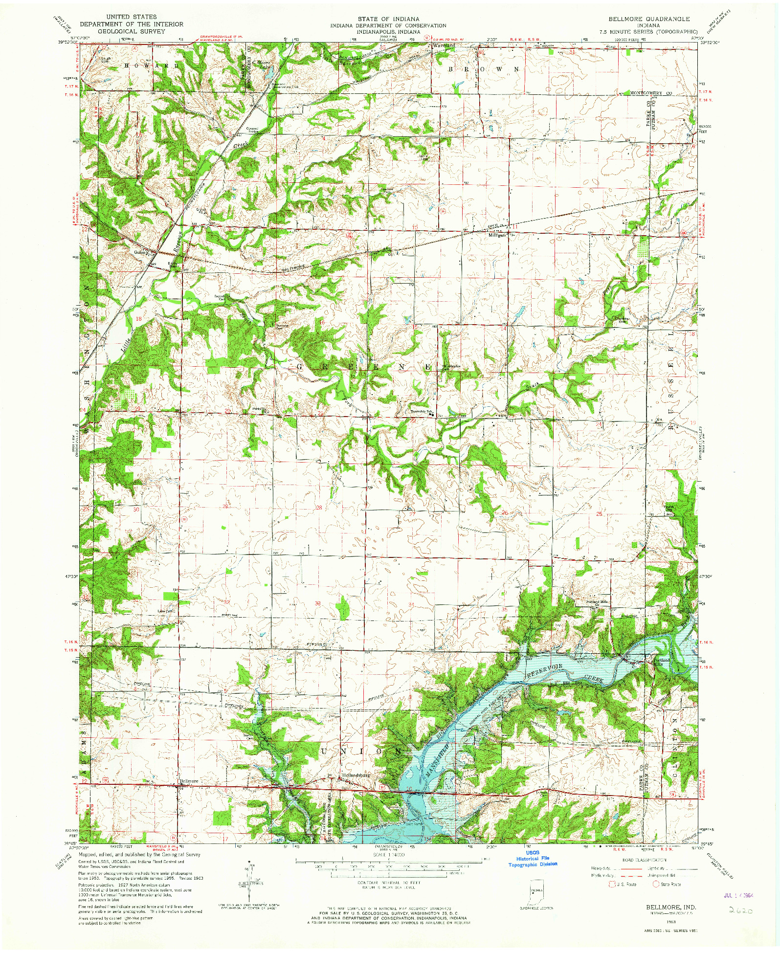 USGS 1:24000-SCALE QUADRANGLE FOR BELLMORE, IN 1963