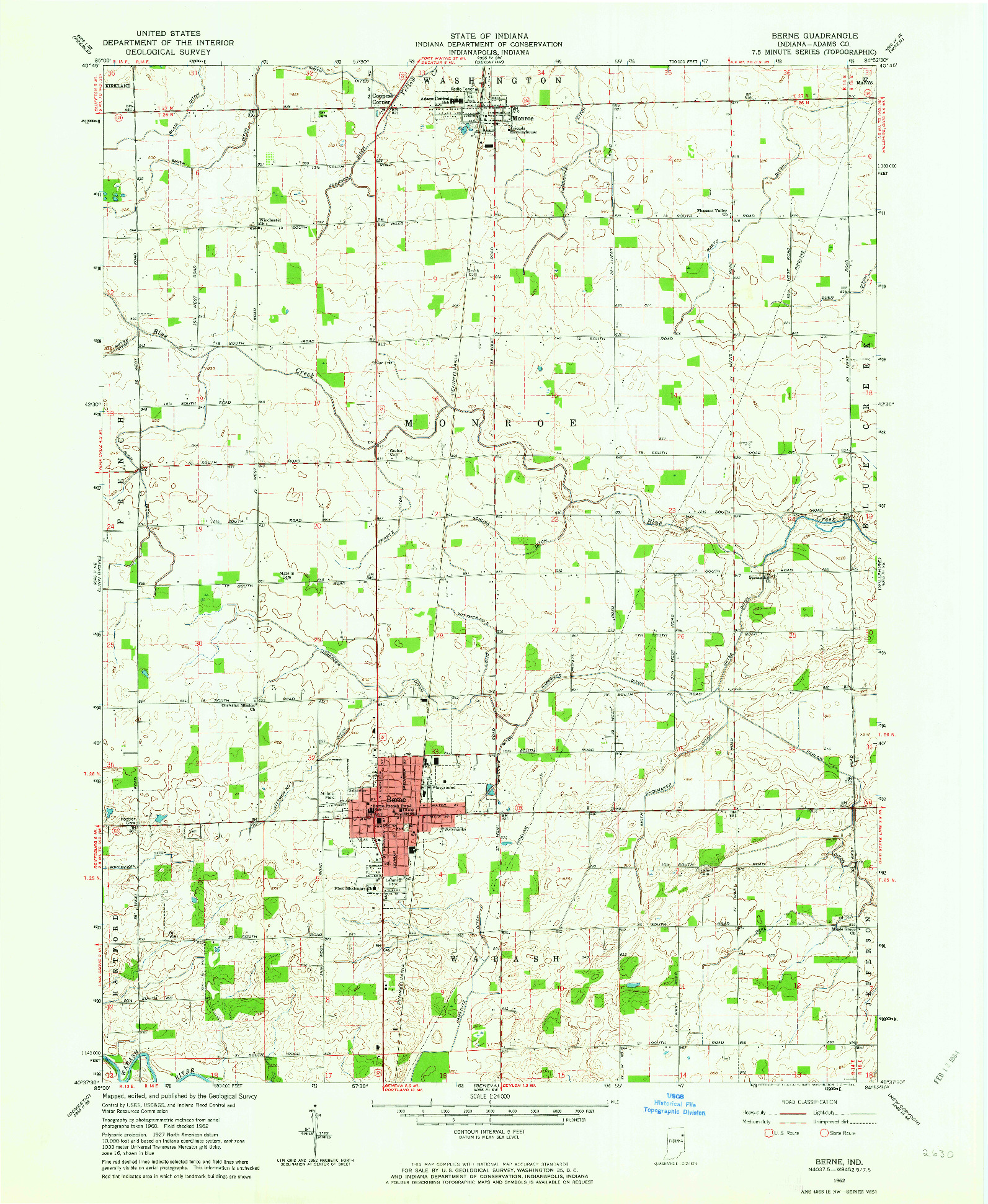 USGS 1:24000-SCALE QUADRANGLE FOR BERNE, IN 1962