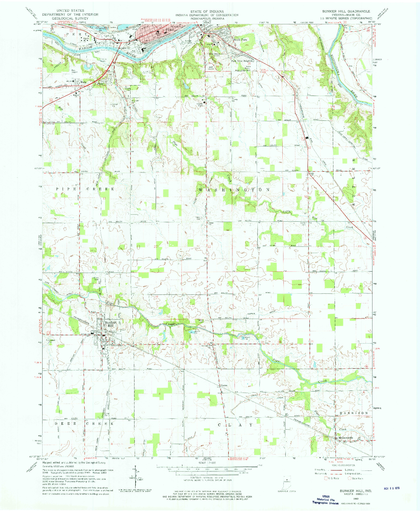 USGS 1:24000-SCALE QUADRANGLE FOR BUNKER HILL, IN 1963