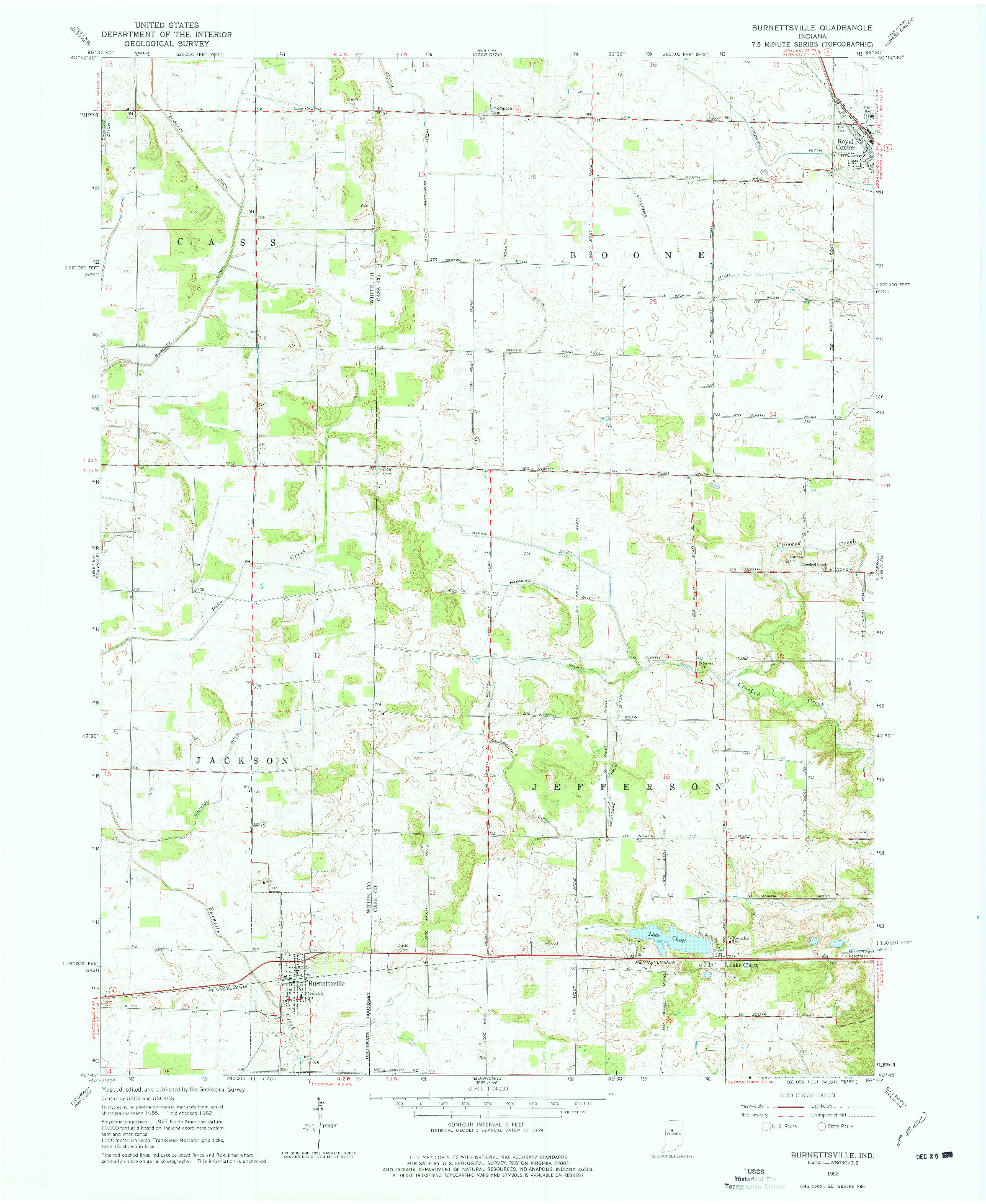 USGS 1:24000-SCALE QUADRANGLE FOR BURNETTSVILLE, IN 1962