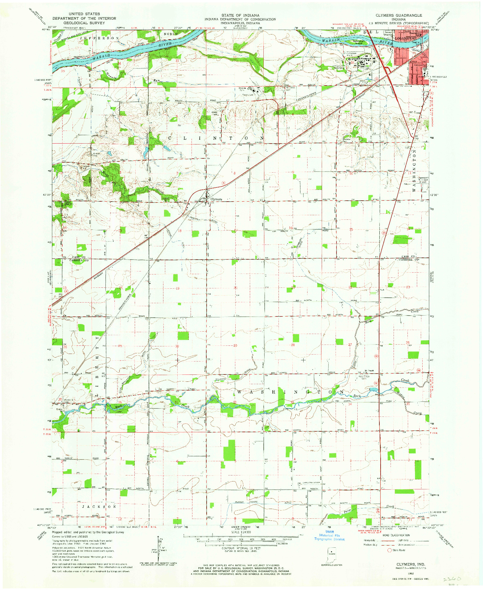 USGS 1:24000-SCALE QUADRANGLE FOR CLYMERS, IN 1962