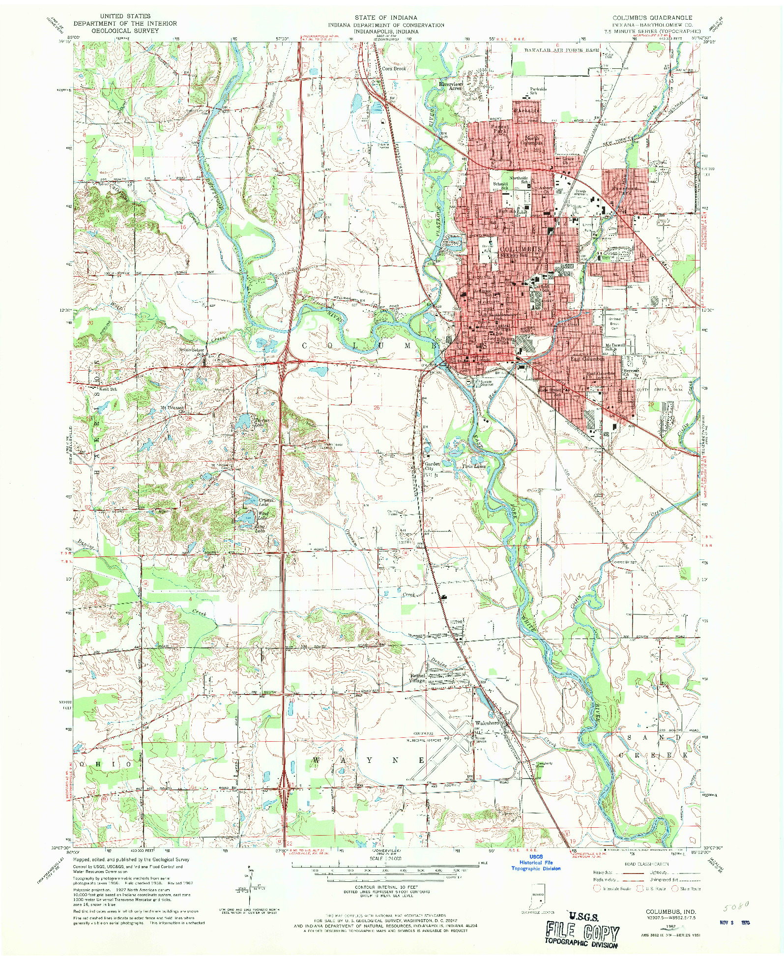 USGS 1:24000-SCALE QUADRANGLE FOR COLUMBUS, IN 1962