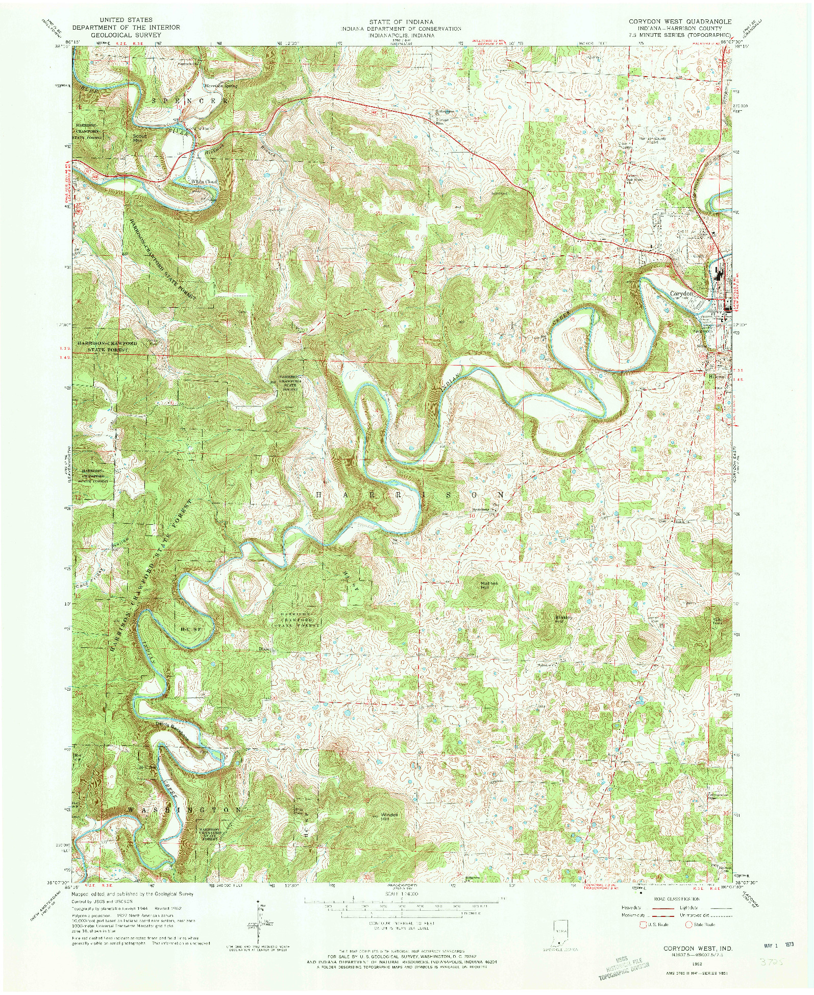 USGS 1:24000-SCALE QUADRANGLE FOR CORYDON WEST, IN 1962