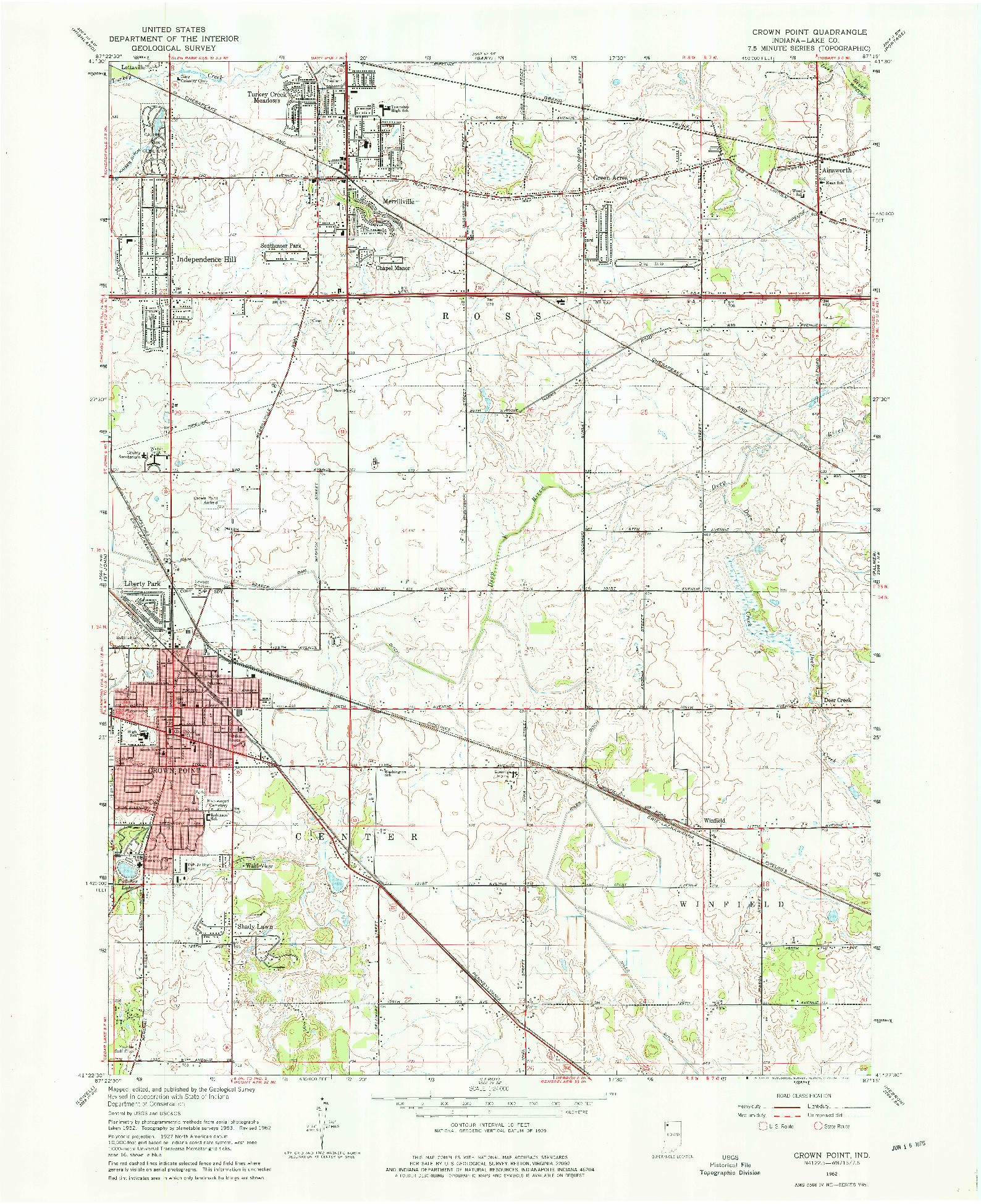 USGS 1:24000-SCALE QUADRANGLE FOR CROWN POINT, IN 1962