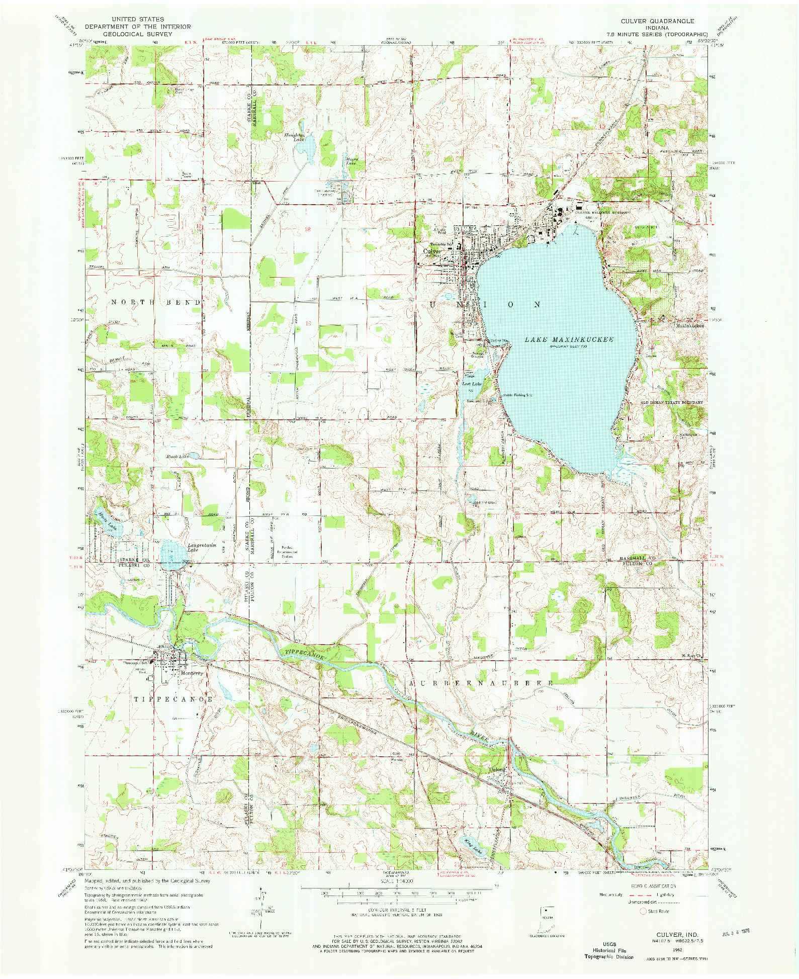 USGS 1:24000-SCALE QUADRANGLE FOR CULVER, IN 1962