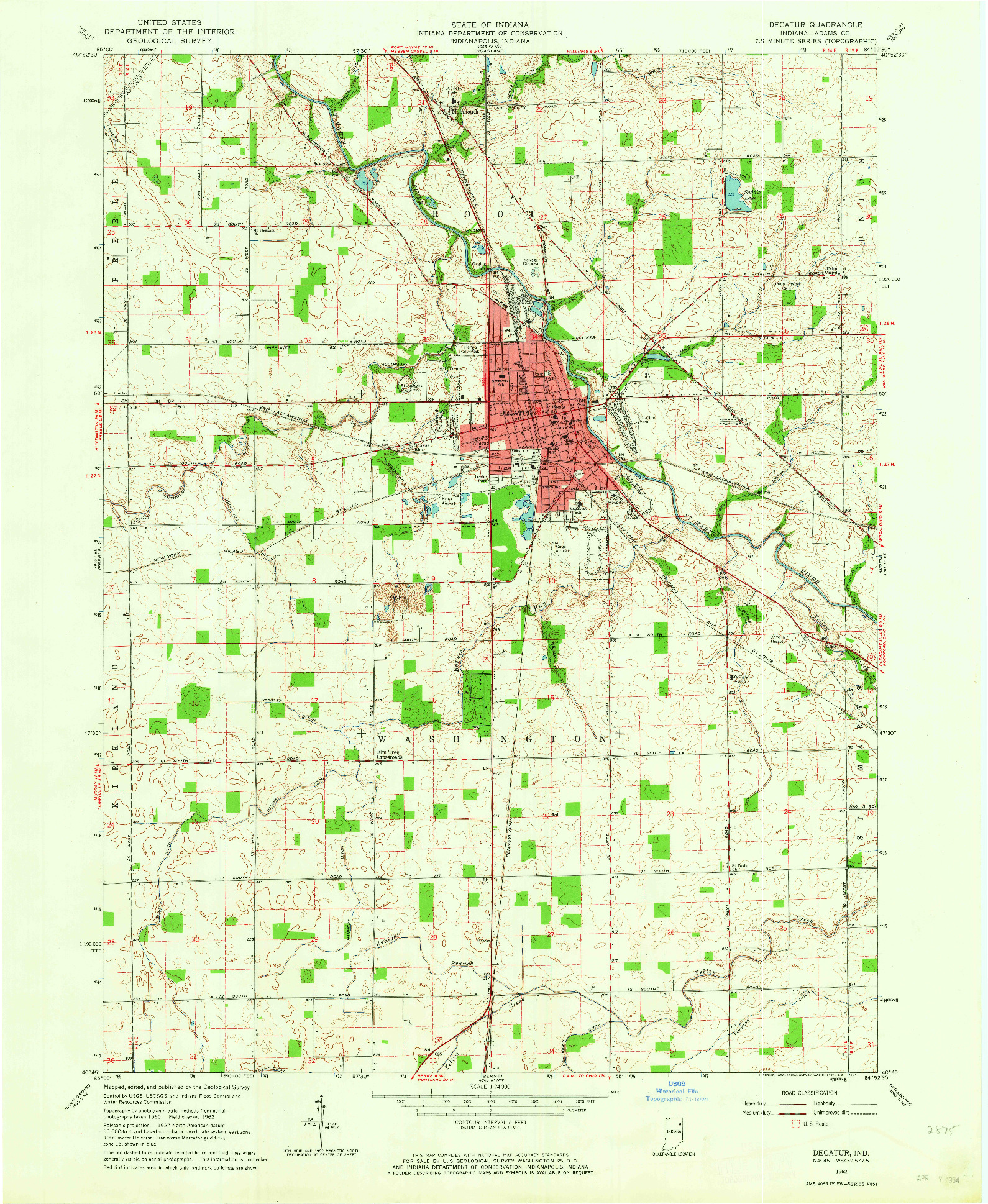 USGS 1:24000-SCALE QUADRANGLE FOR DECATUR, IN 1962