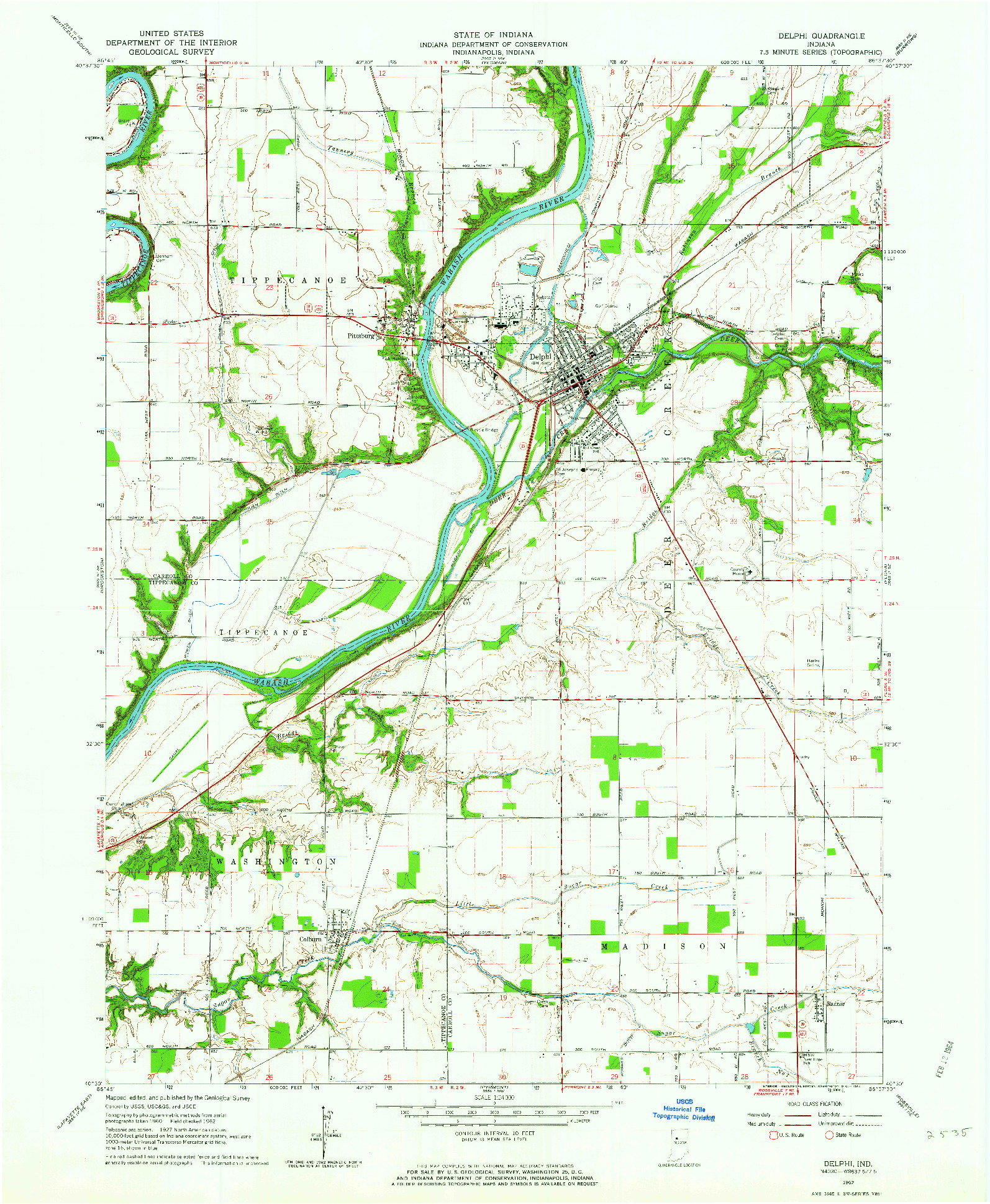 USGS 1:24000-SCALE QUADRANGLE FOR DELPHI, IN 1962