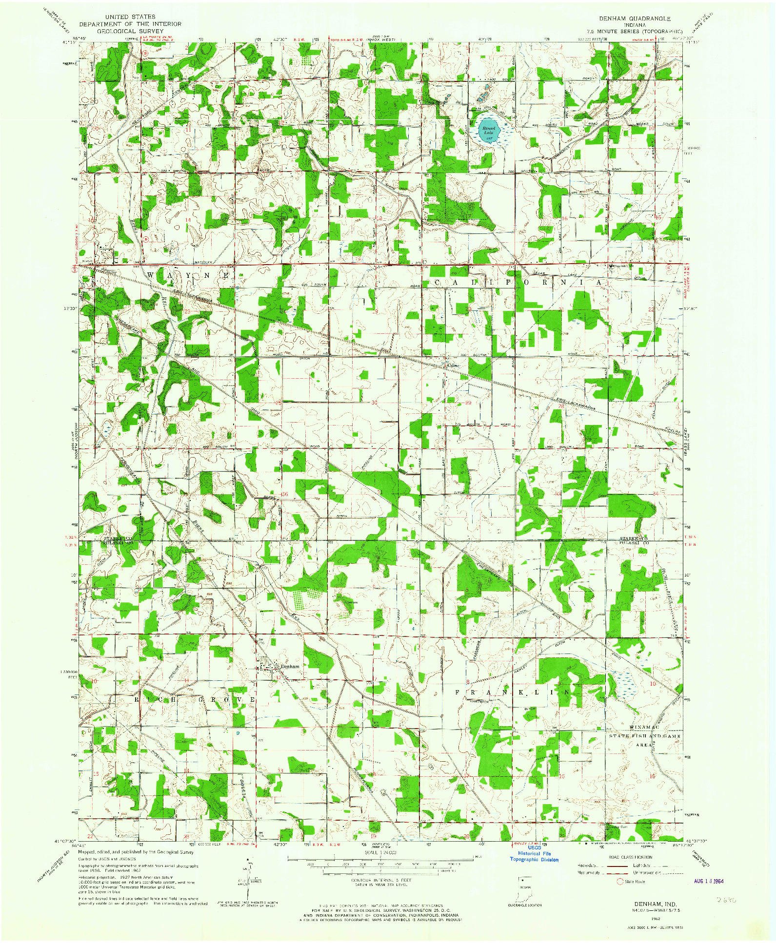 USGS 1:24000-SCALE QUADRANGLE FOR DENHAM, IN 1962