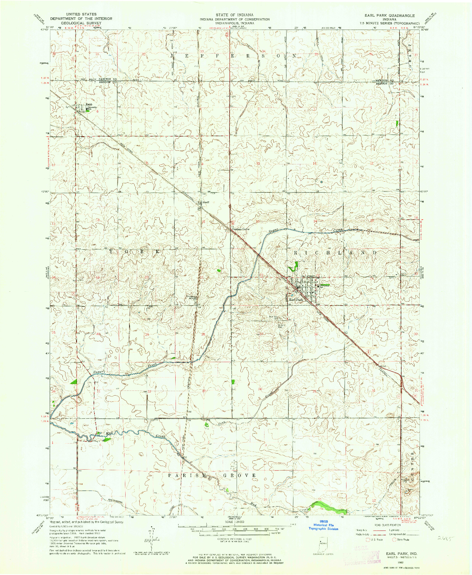 USGS 1:24000-SCALE QUADRANGLE FOR EARL PARK, IN 1962